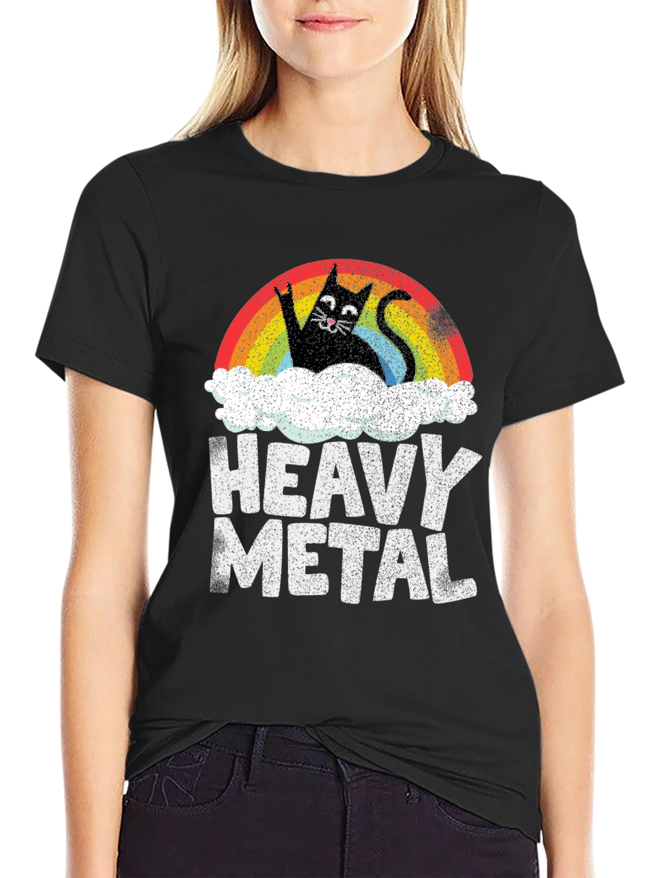 Heavy Metal Cat Rainbow Graphic Tee