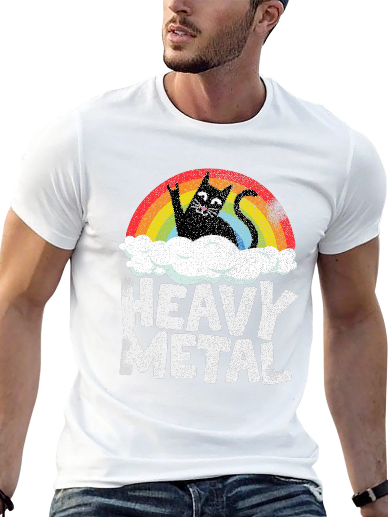 Heavy Metal Cat Rainbow Graphic Tee