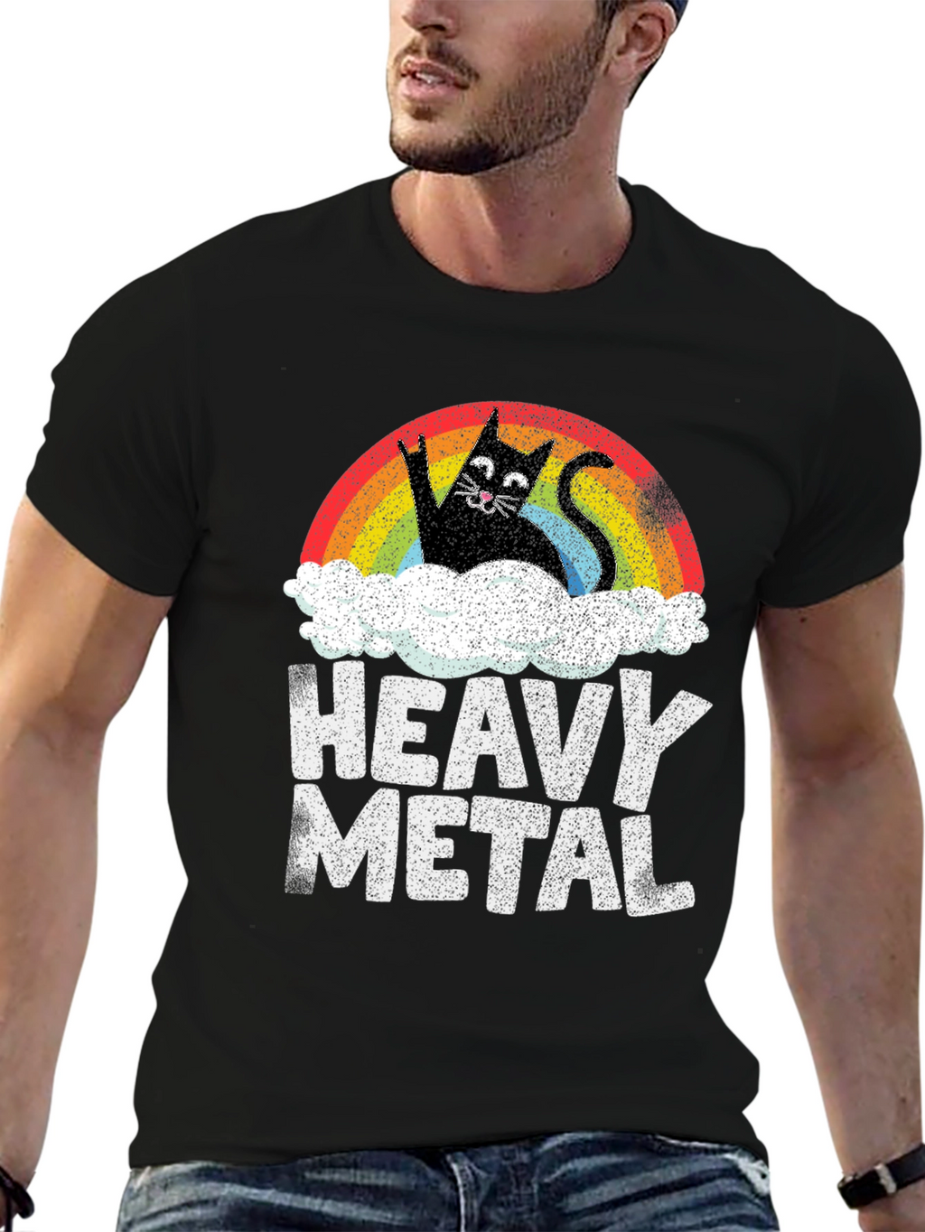 Heavy Metal Cat Rainbow Graphic Tee