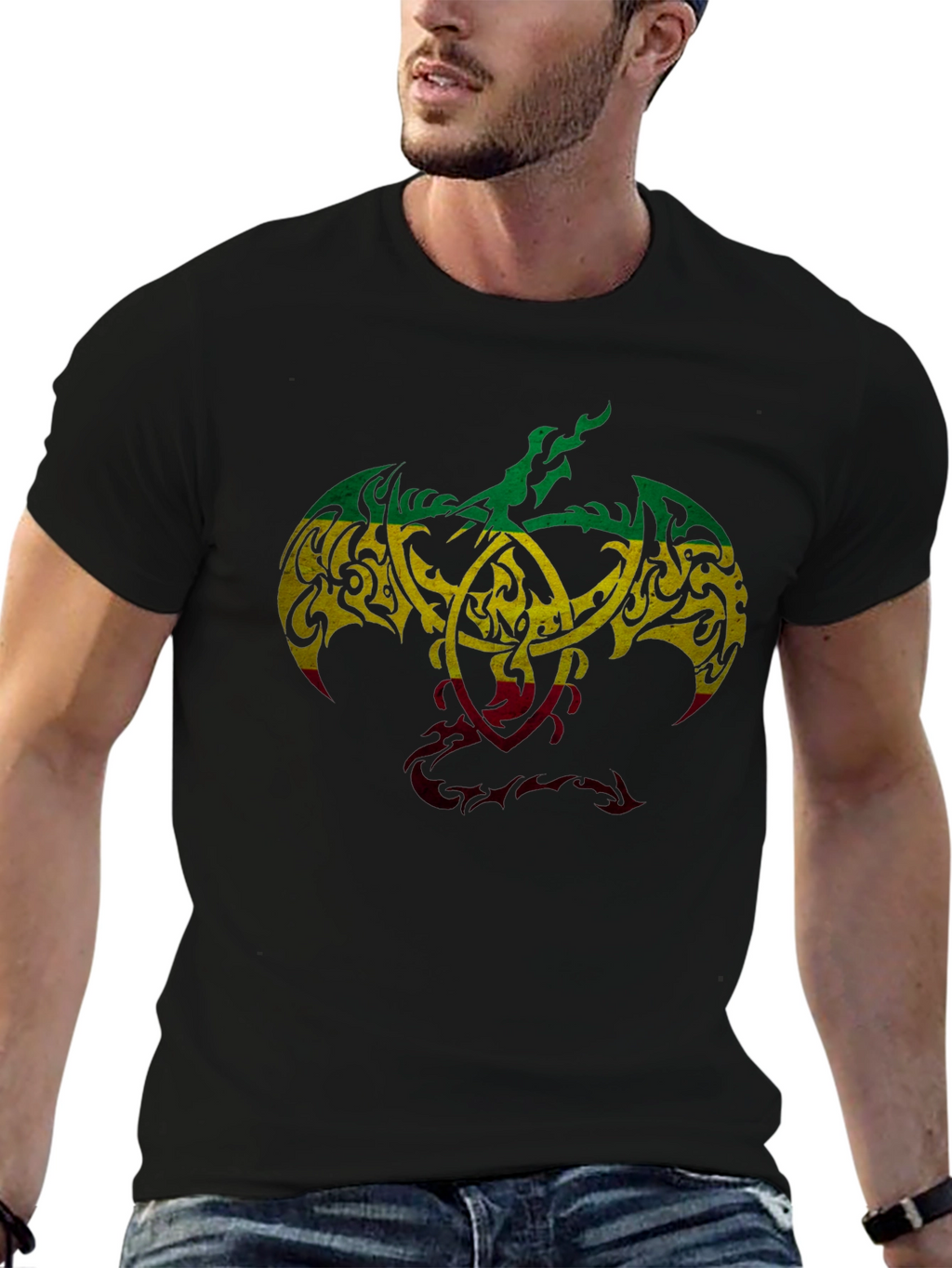 Rasta Tribal Dragon Graphic T-Shirt - Unique Design