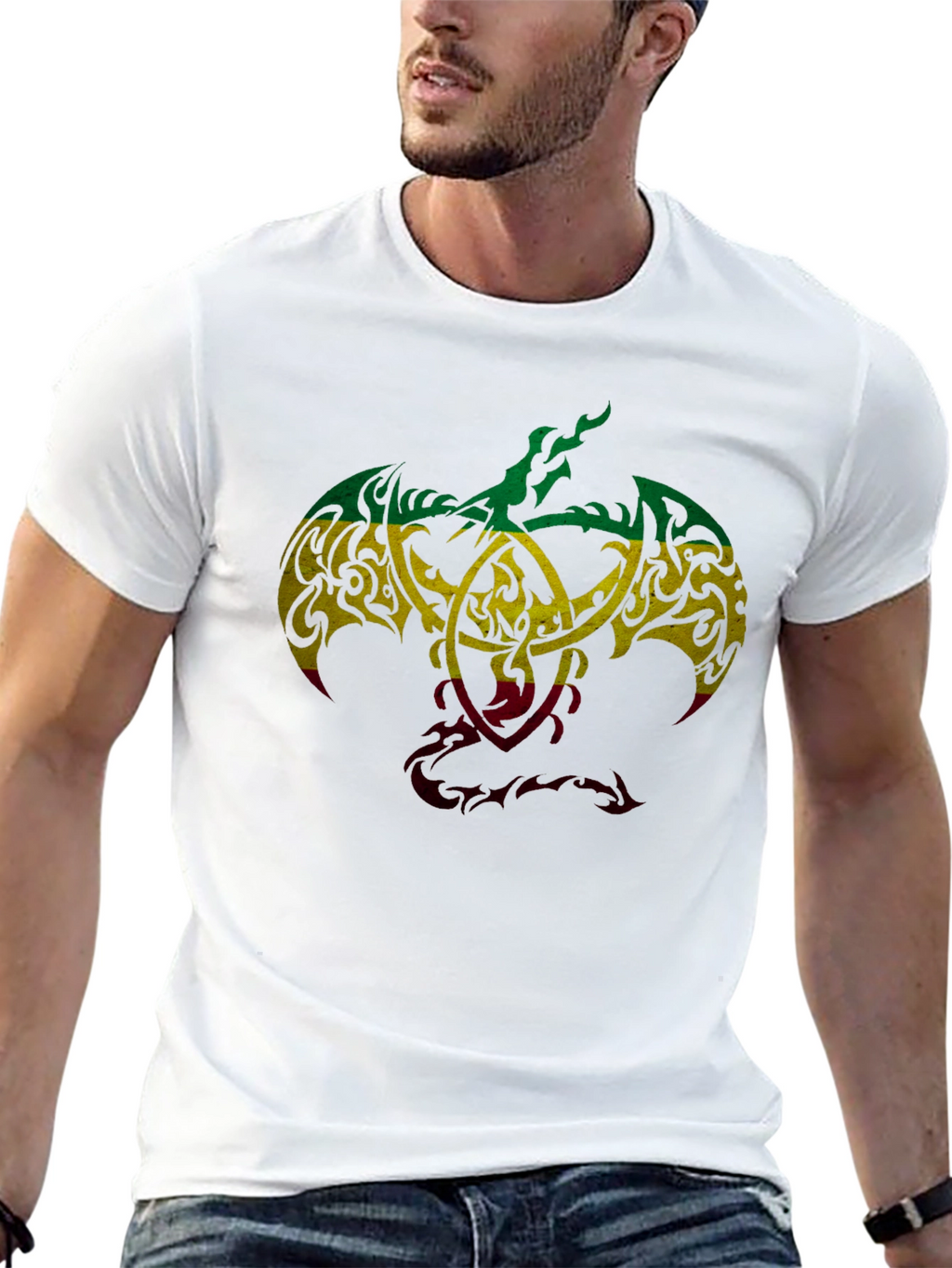 Rasta Tribal Dragon Graphic T-Shirt - Unique Design