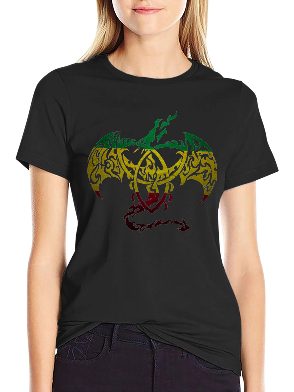 Rasta Tribal Dragon Graphic T-Shirt - Unique Design