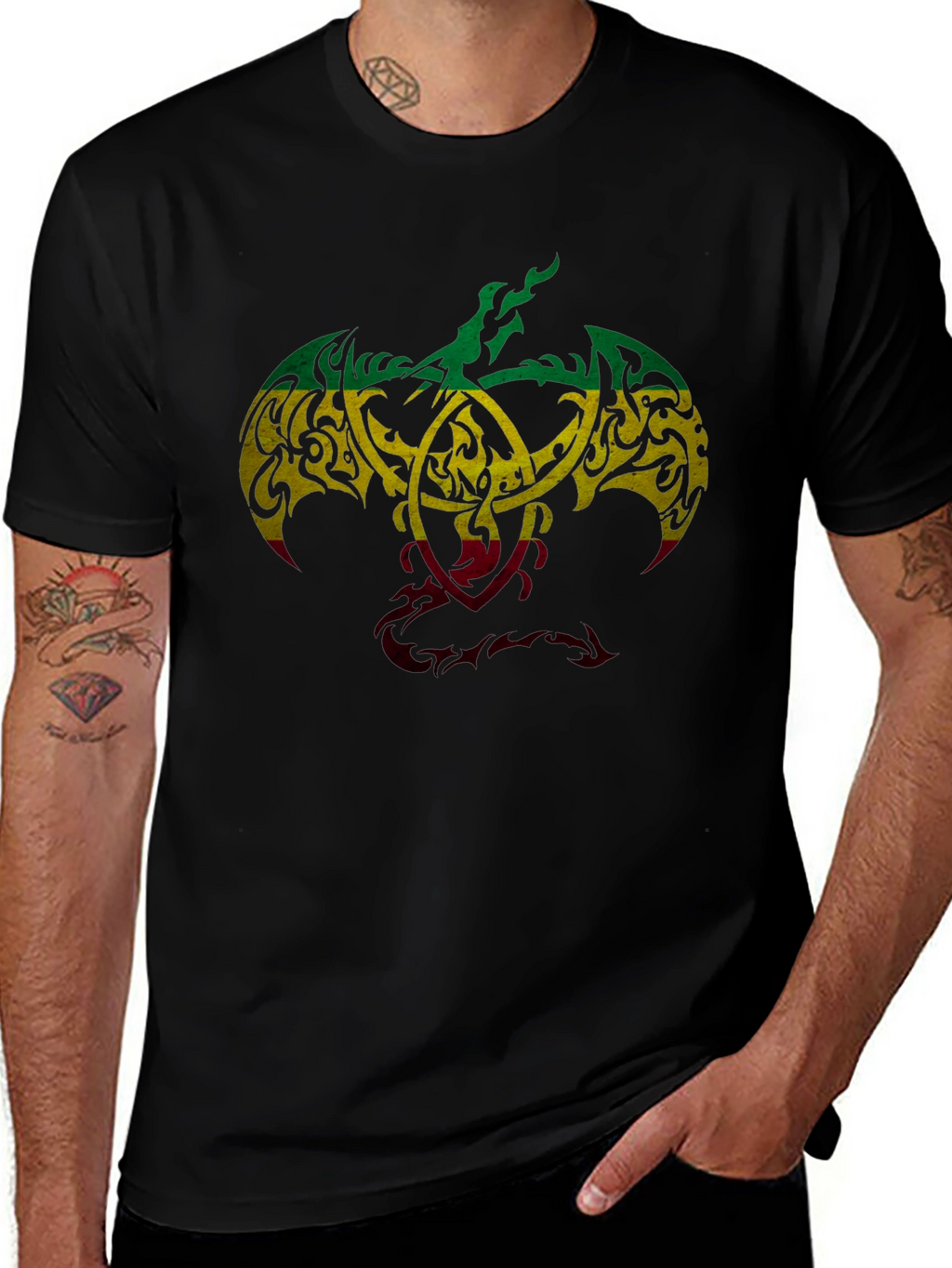 Rasta Tribal Dragon Graphic T-Shirt - Unique Design