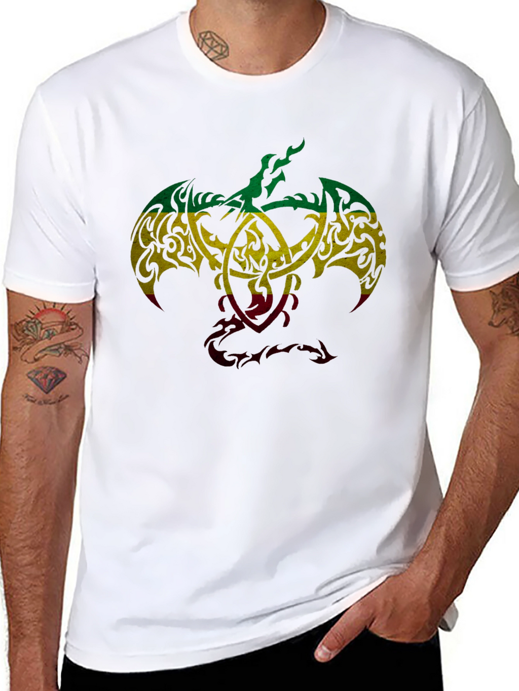 Rasta Tribal Dragon Graphic T-Shirt - Unique Design
