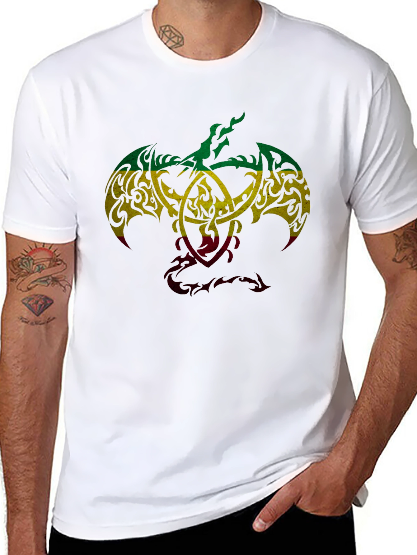Rasta Tribal Dragon Graphic T-Shirt - Unique Design