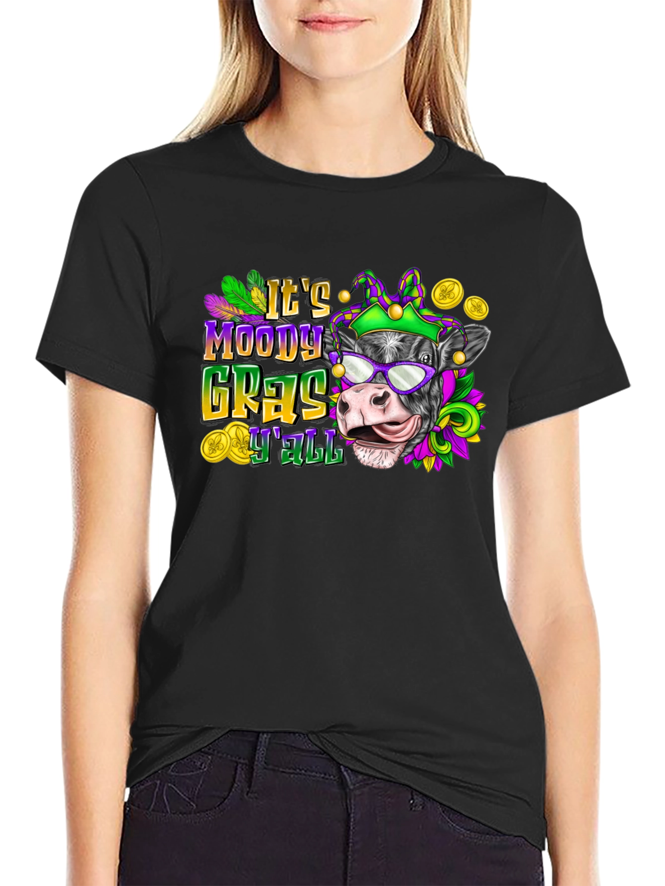 Moody Gras YAll Cow T-Shirt