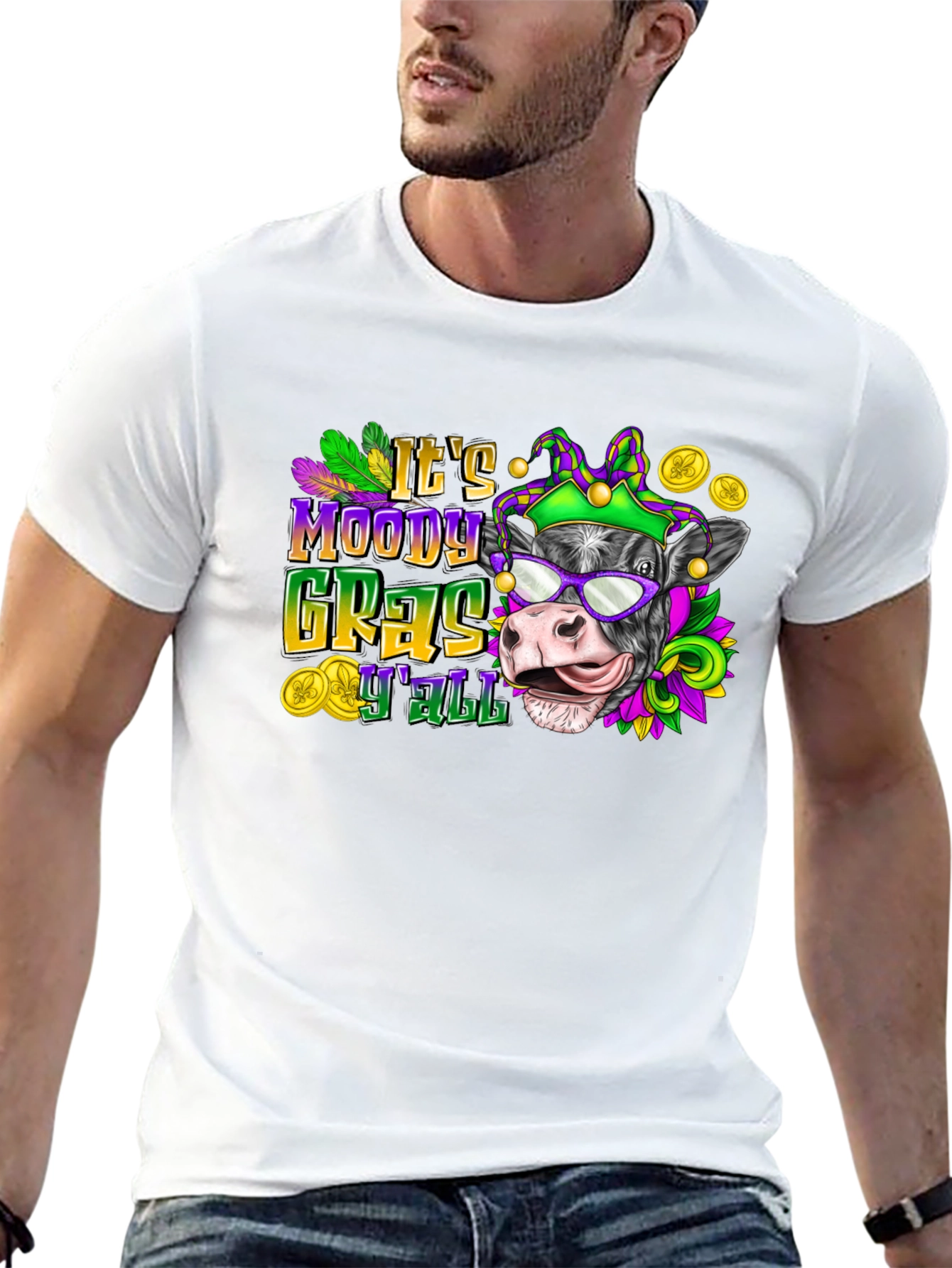 Moody Gras YAll Cow T-Shirt