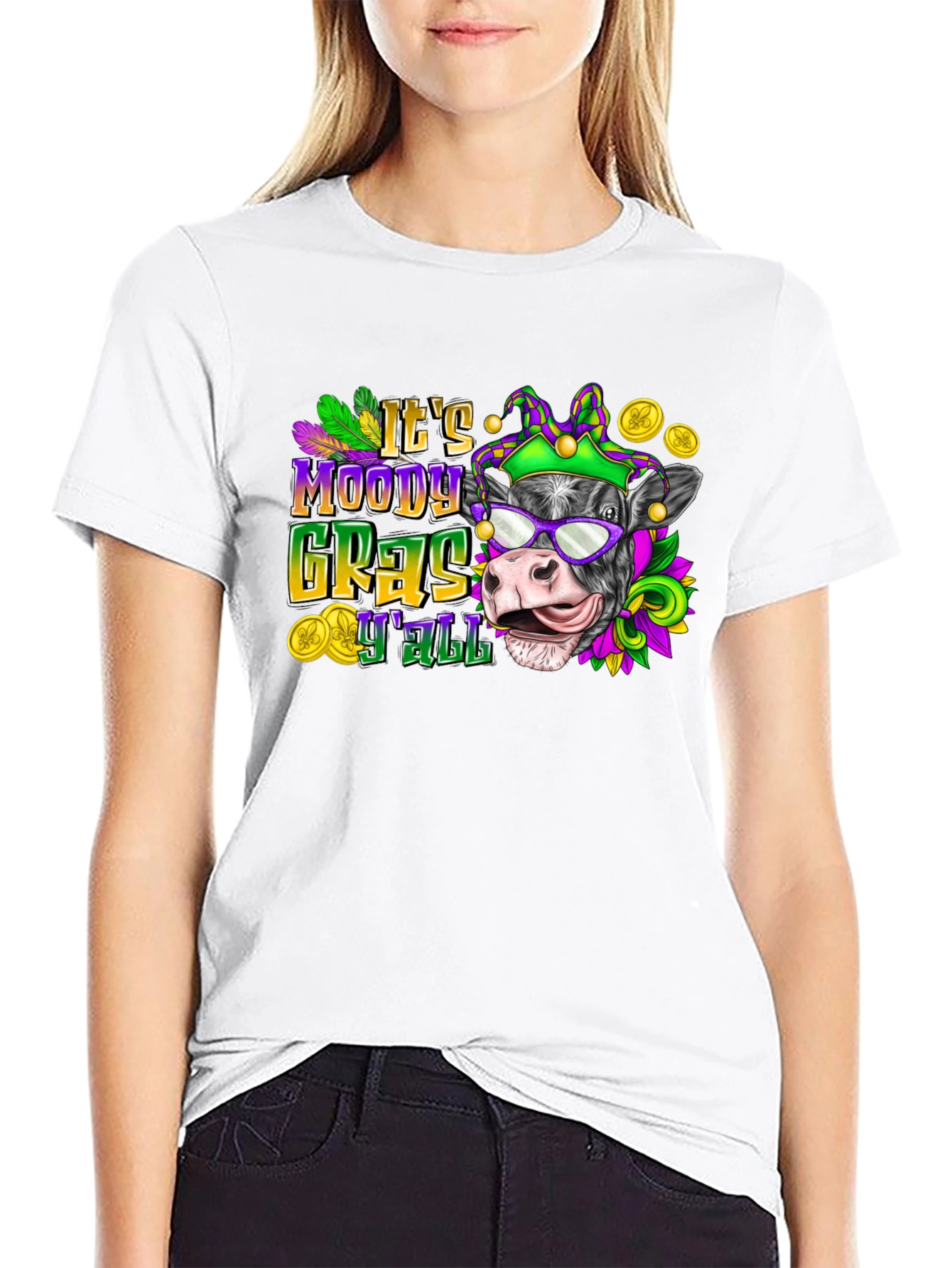 Moody Gras YAll Cow T-Shirt