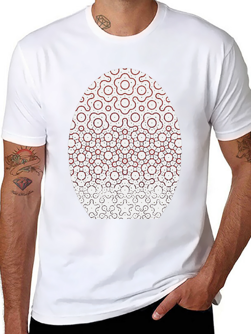 Modern Geometric Flower Pattern Black T-Shirt