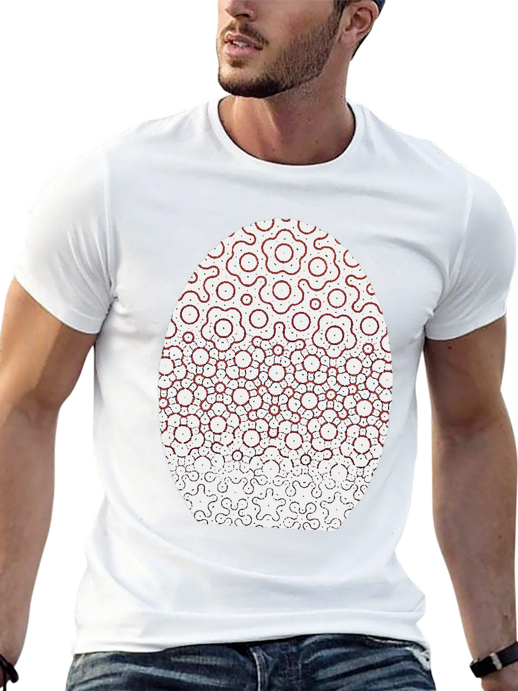 Modern Geometric Flower Pattern Black T-Shirt