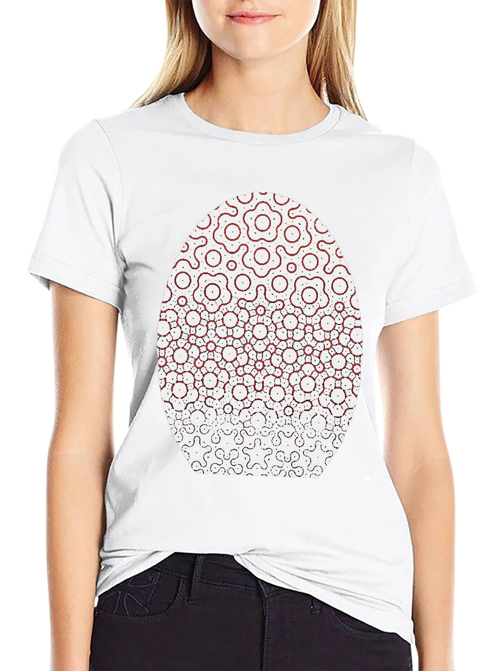 Modern Geometric Flower Pattern Black T-Shirt