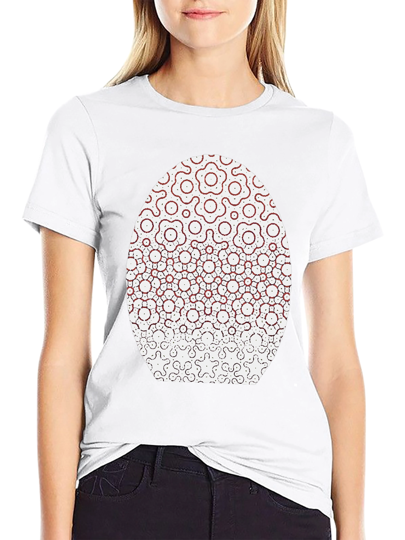 Modern Geometric Flower Pattern Black T-Shirt