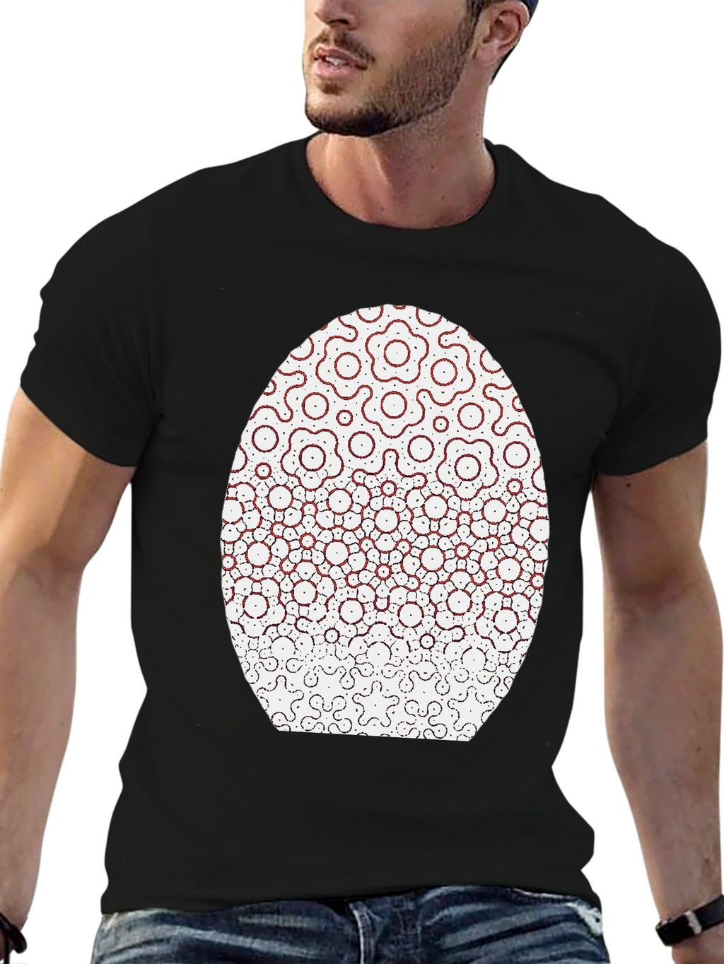 Modern Geometric Flower Pattern Black T-Shirt