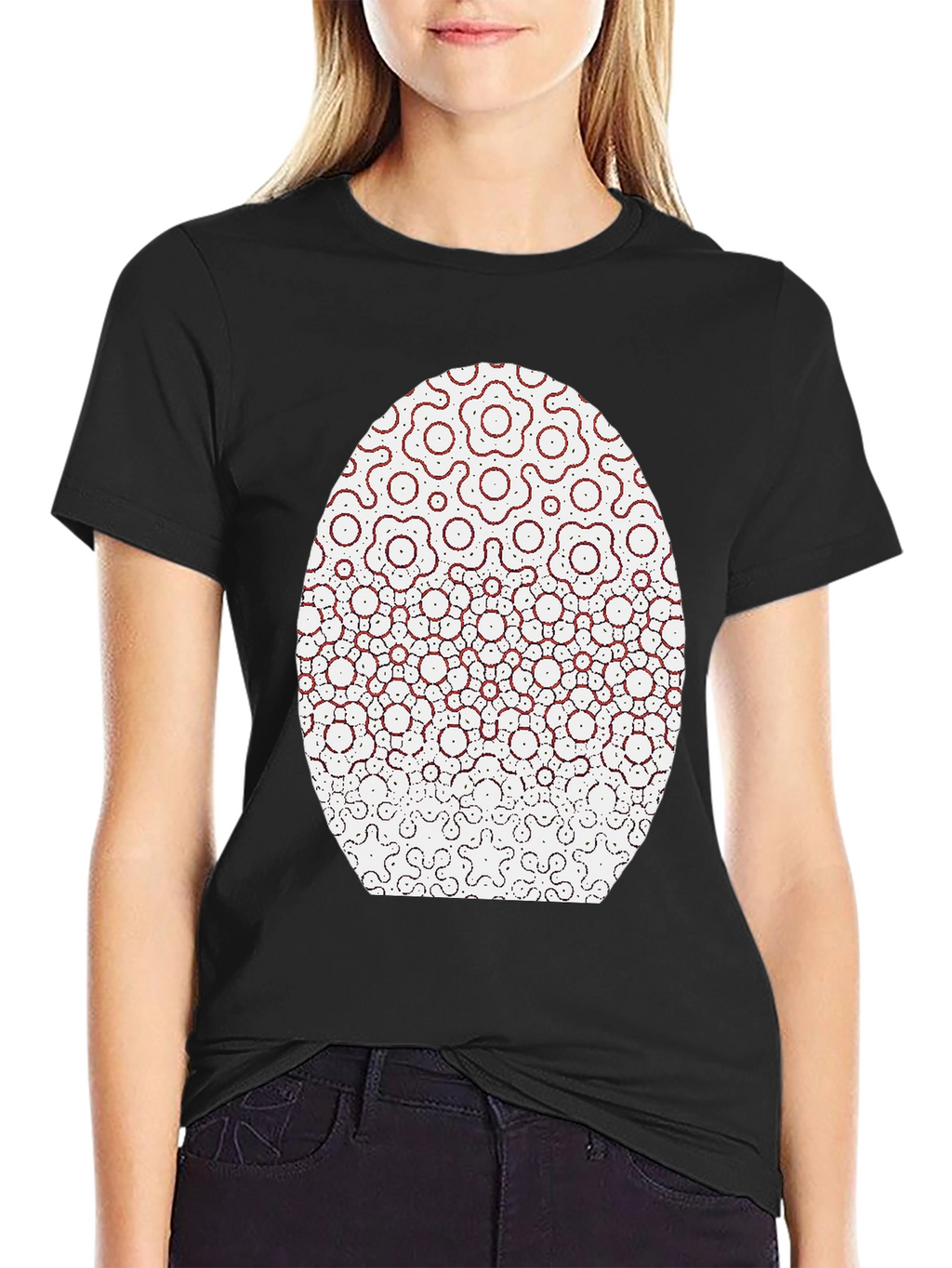 Modern Geometric Flower Pattern Black T-Shirt