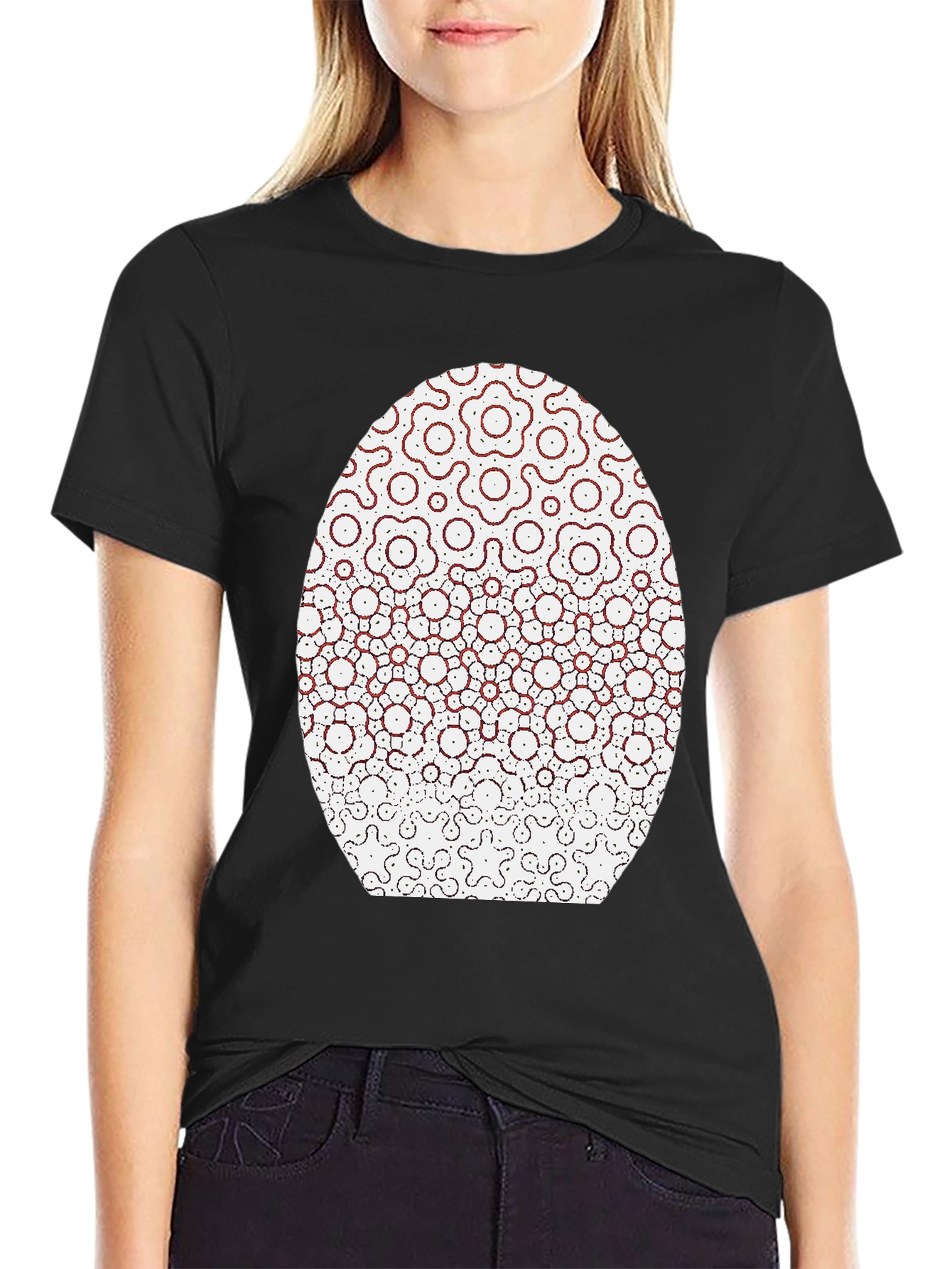 Modern Geometric Flower Pattern Black T-Shirt