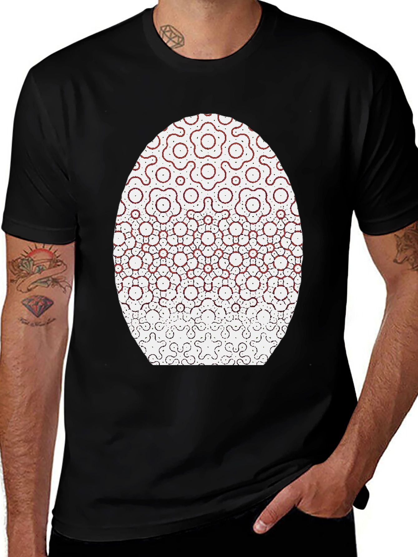 Modern Geometric Flower Pattern Black T-Shirt
