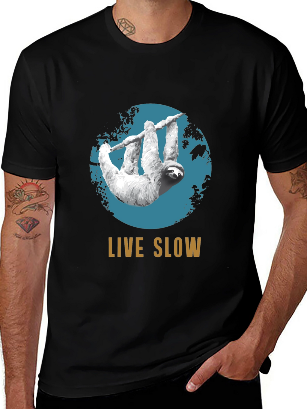 Live Slow Sloth Graphic Tee - Relaxed Fit