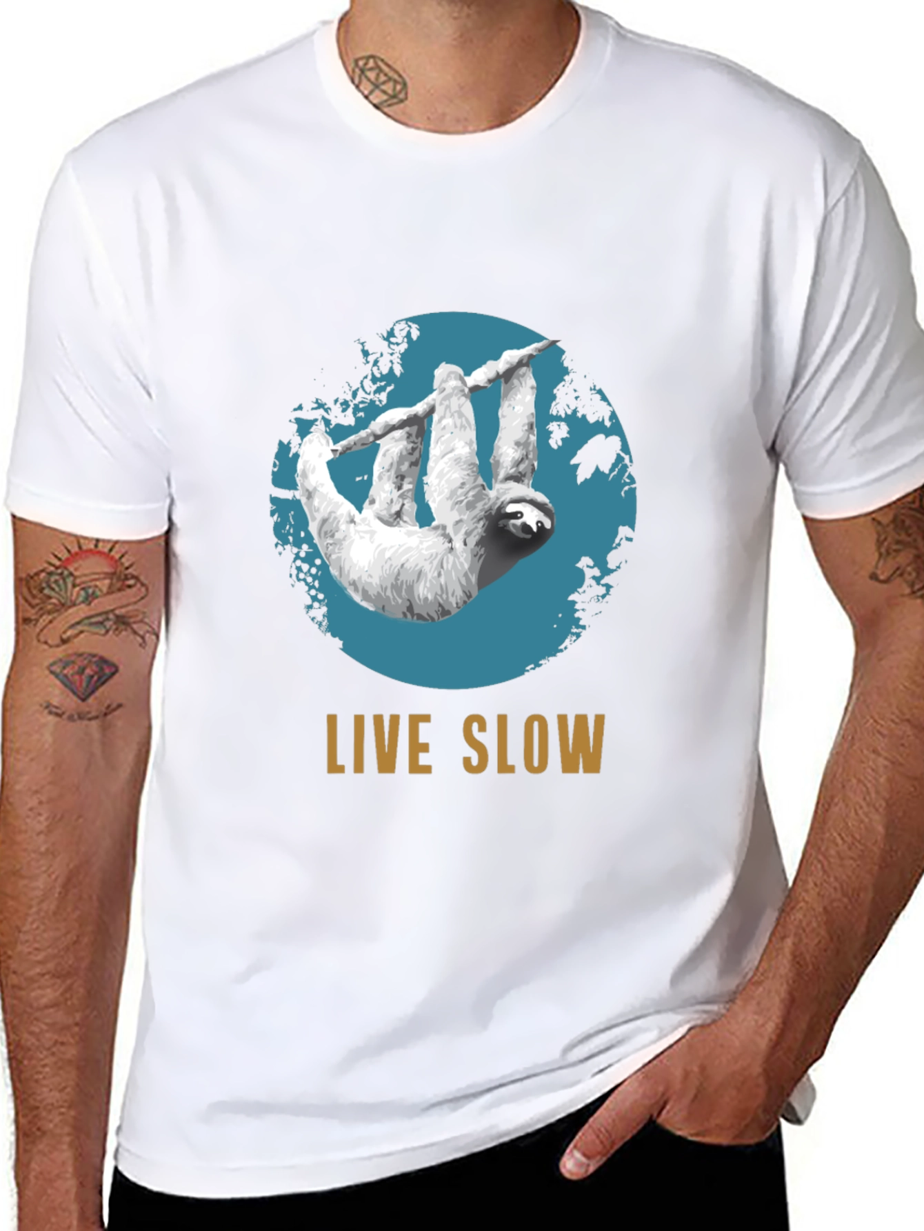 Live Slow Sloth Graphic Tee - Relaxed Fit