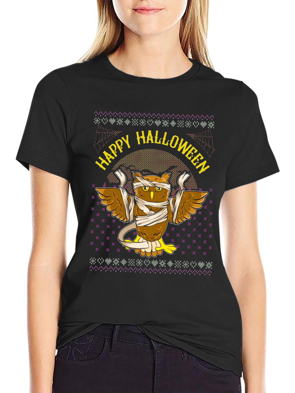 Happy Halloween Owl Mummy Graphic T-Shirt