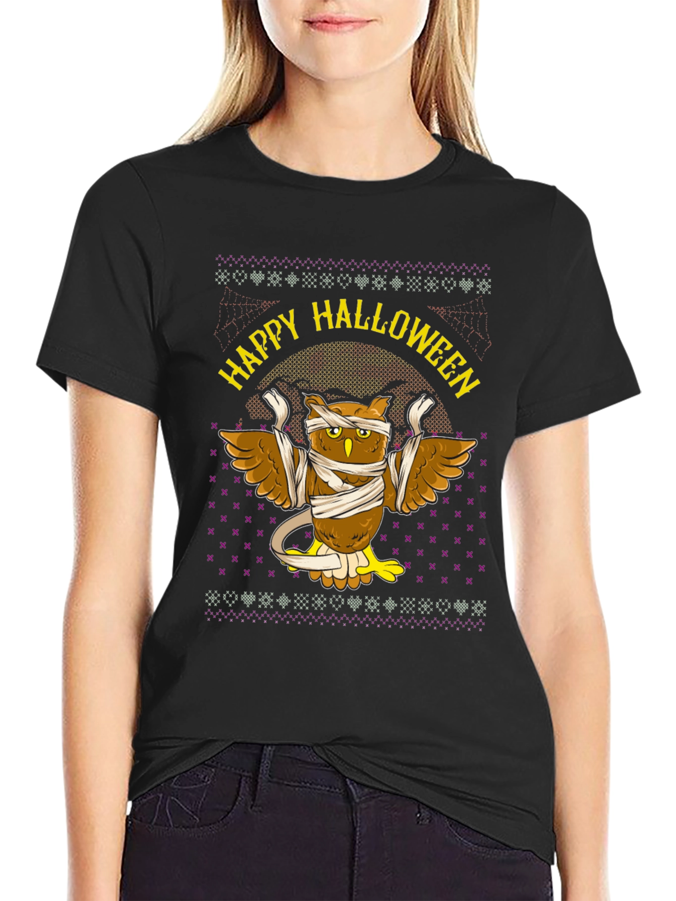 Happy Halloween Owl Mummy Graphic T-Shirt