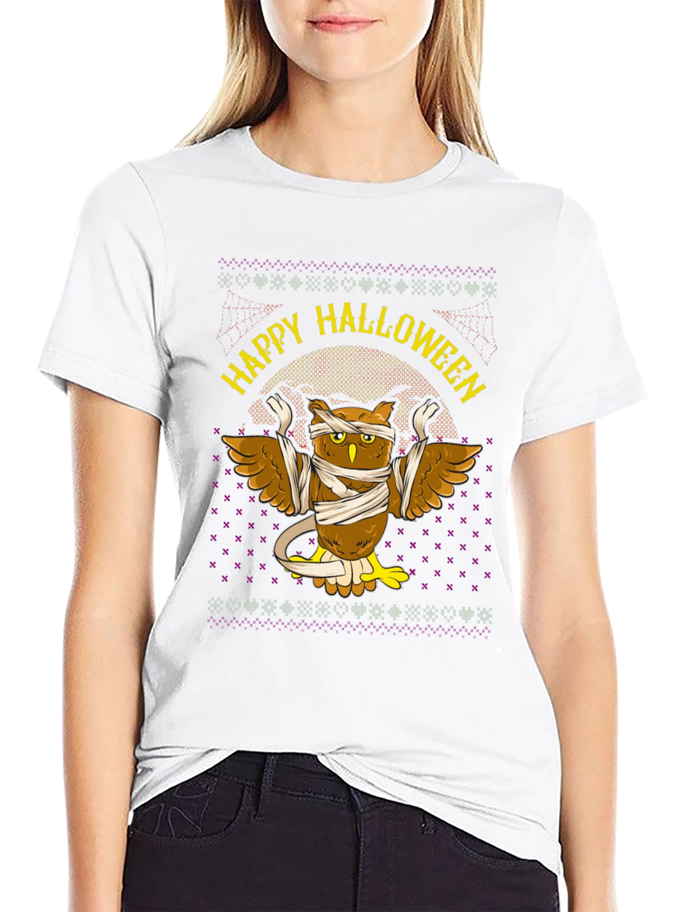 Happy Halloween Owl Mummy Graphic T-Shirt