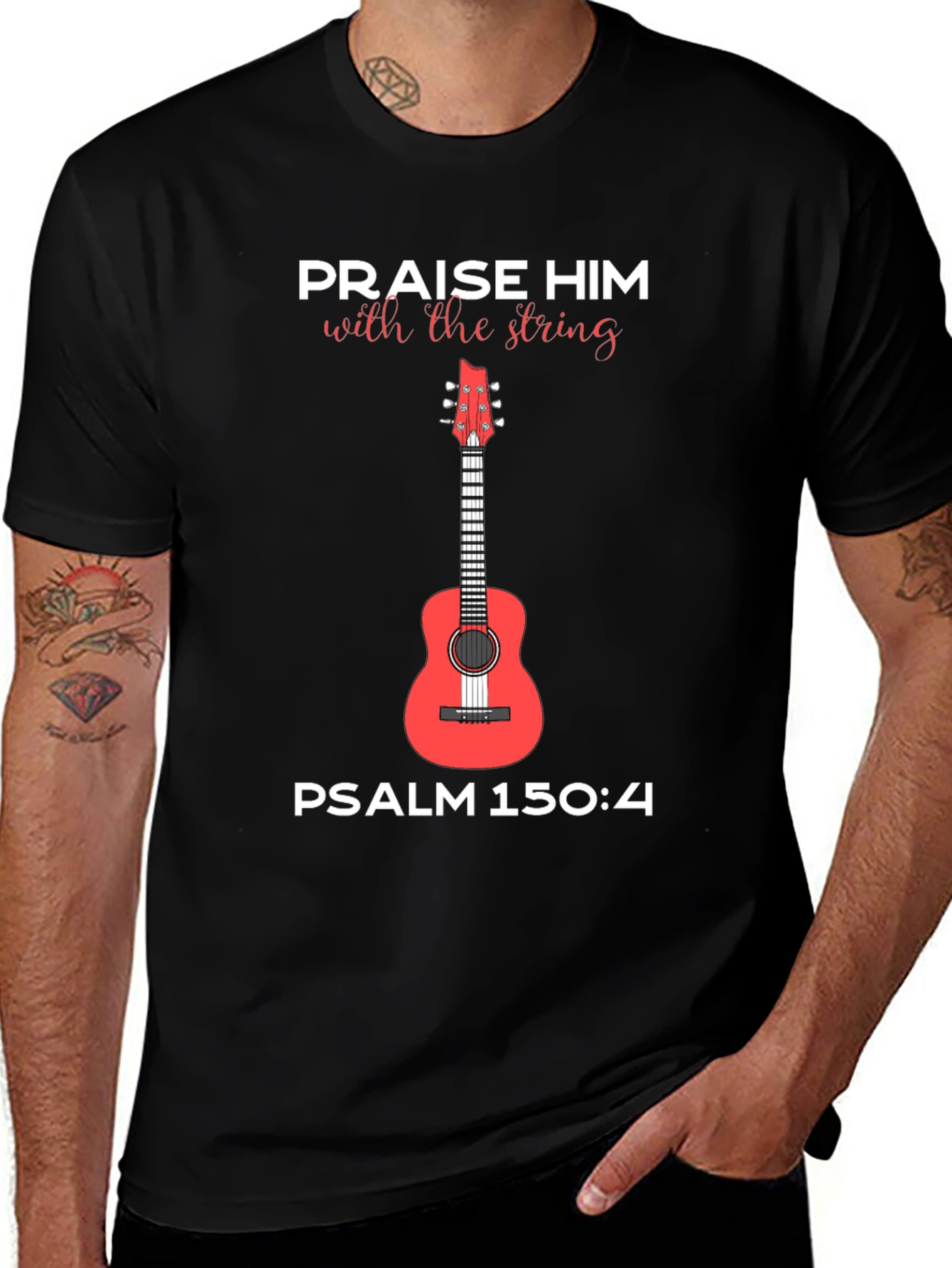 Praise Him Guitar T-Shirt Psalm 150:4 Tee