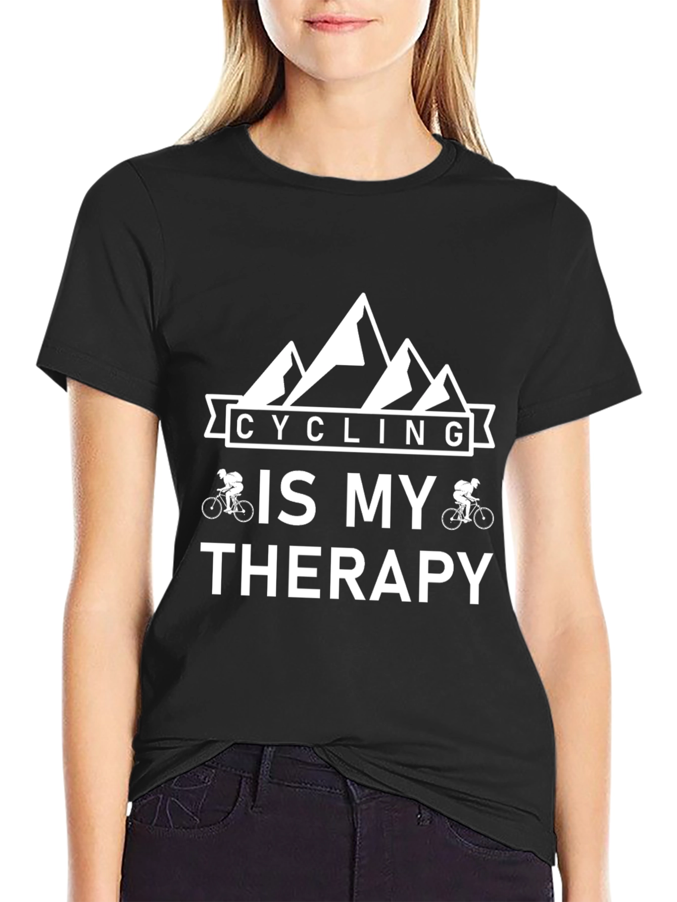 Cycling is My Therapy Black T-Shirt