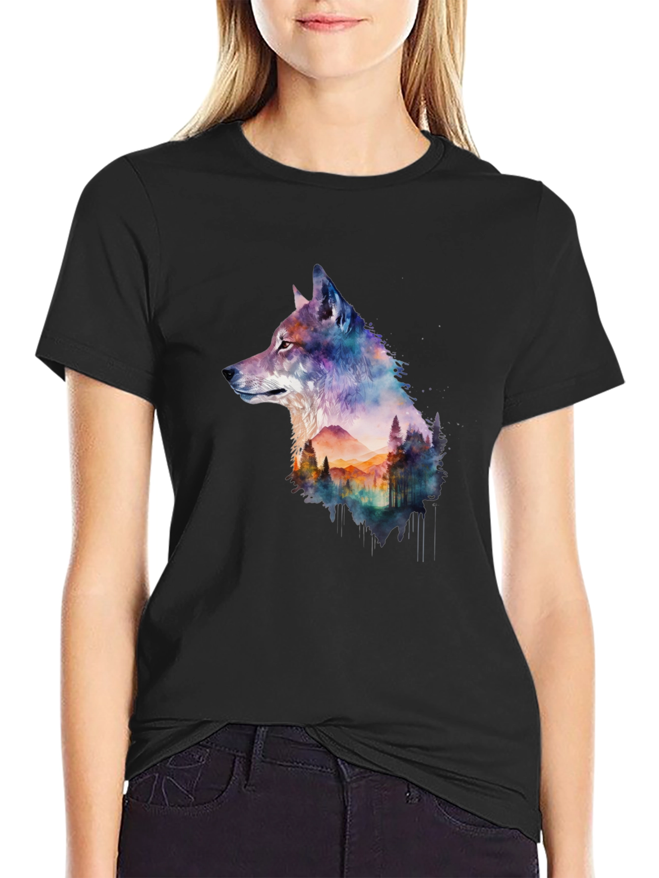 Wolf & Forest Graphic Tee - Black Cotton T-Shirt