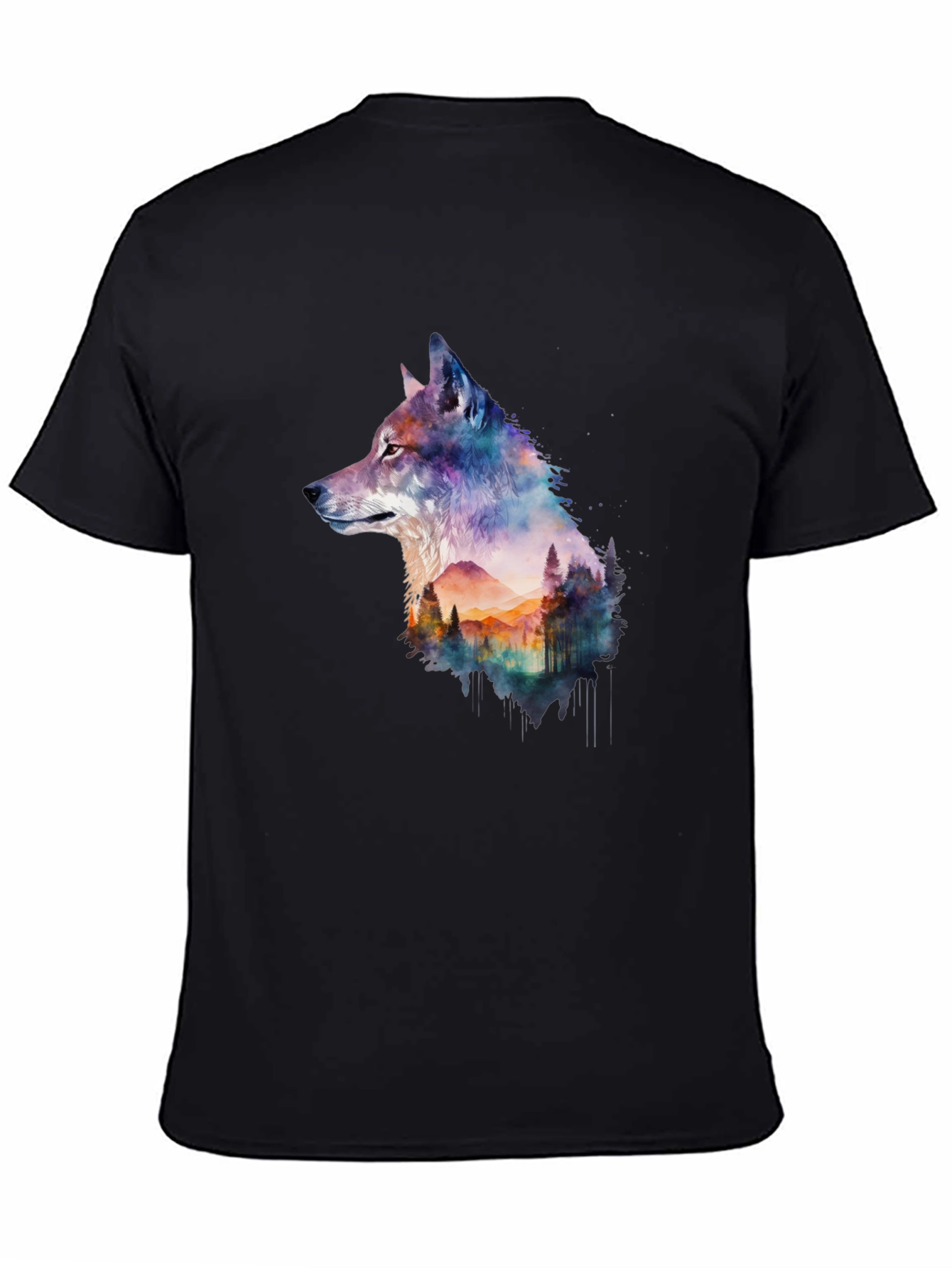 Wolf & Forest Graphic Tee - Black Cotton T-Shirt