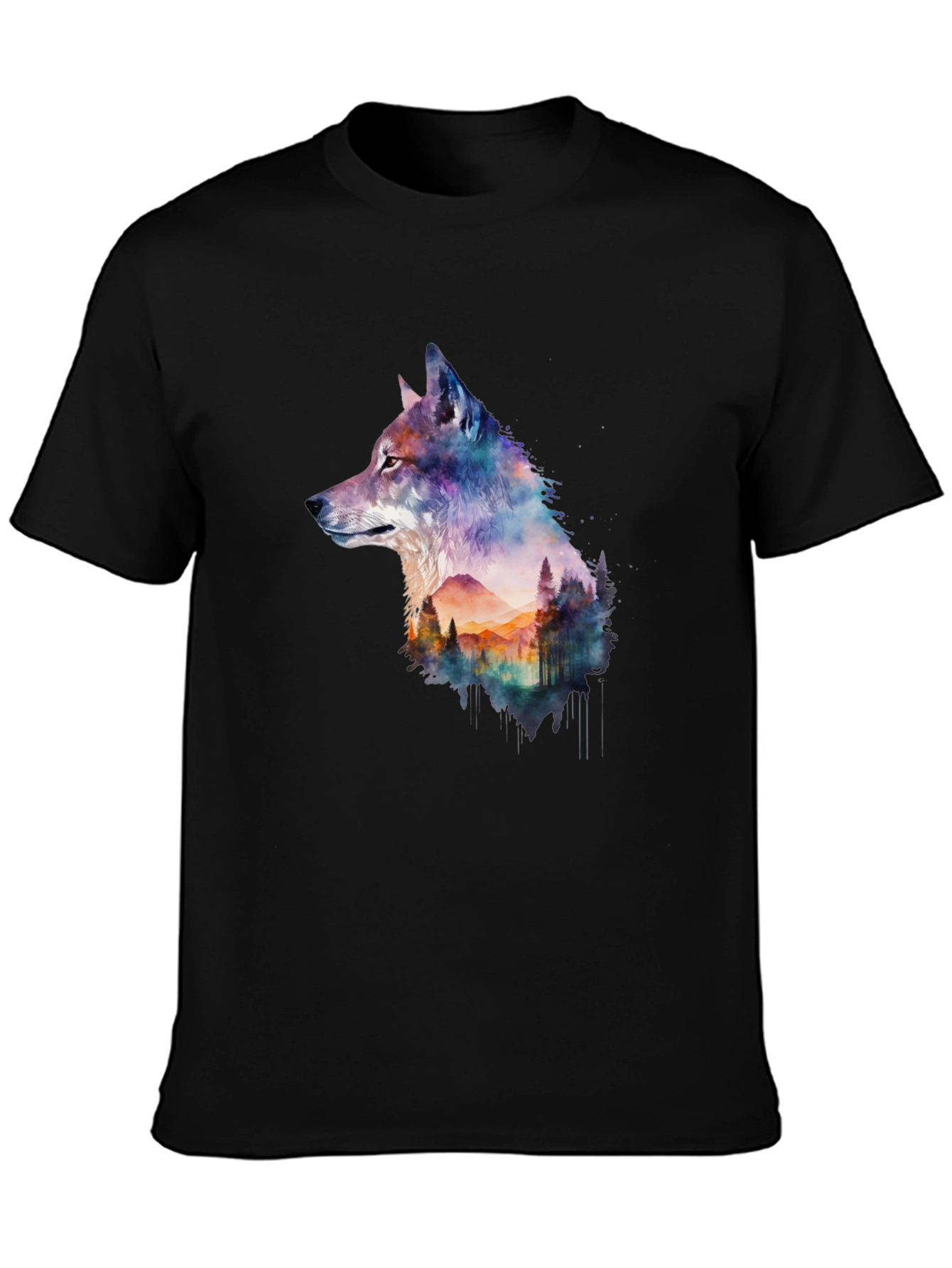 Wolf & Forest Graphic Tee - Black Cotton T-Shirt