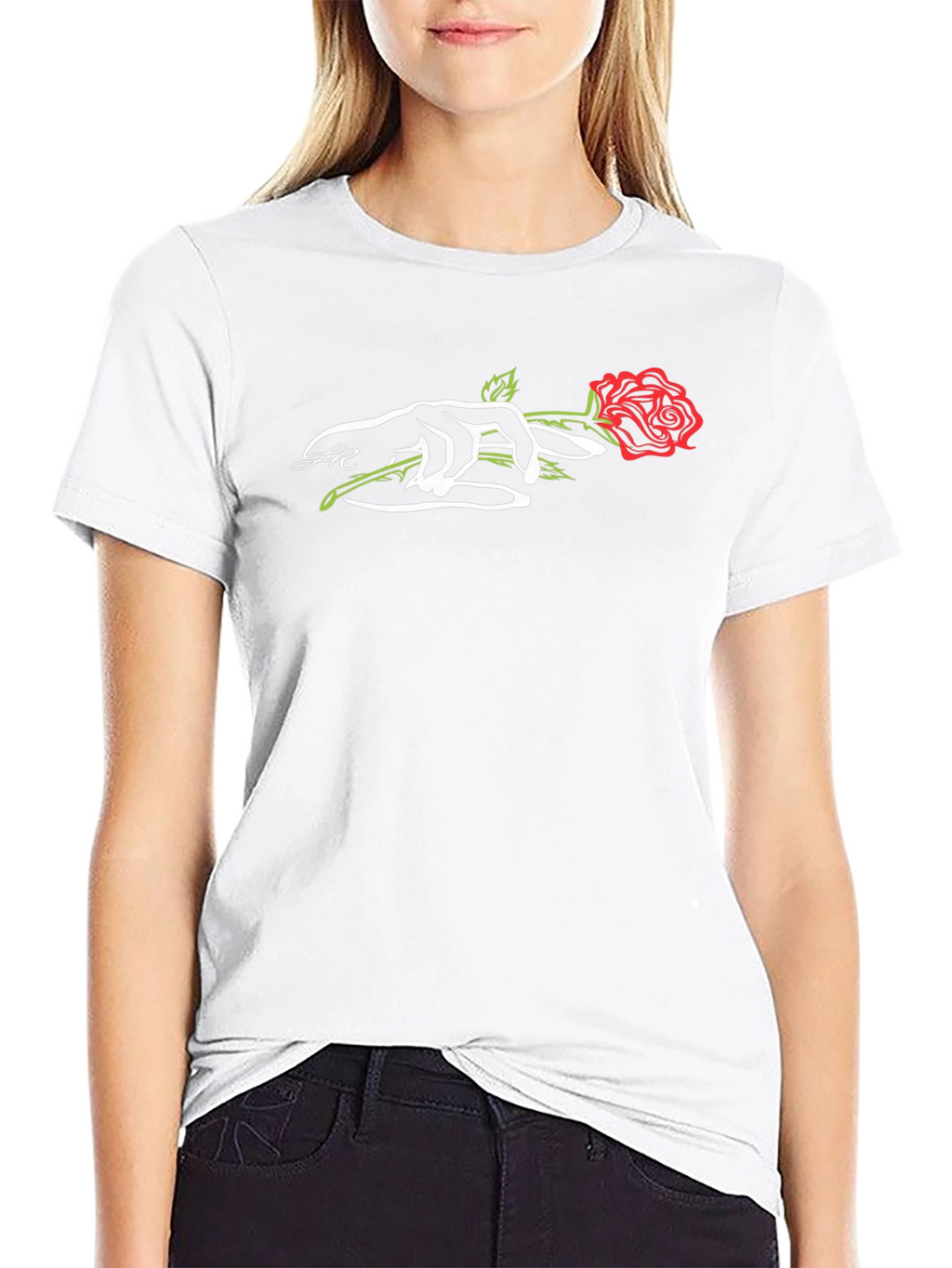 Rose in Hand Graphic Tee - Modern Style