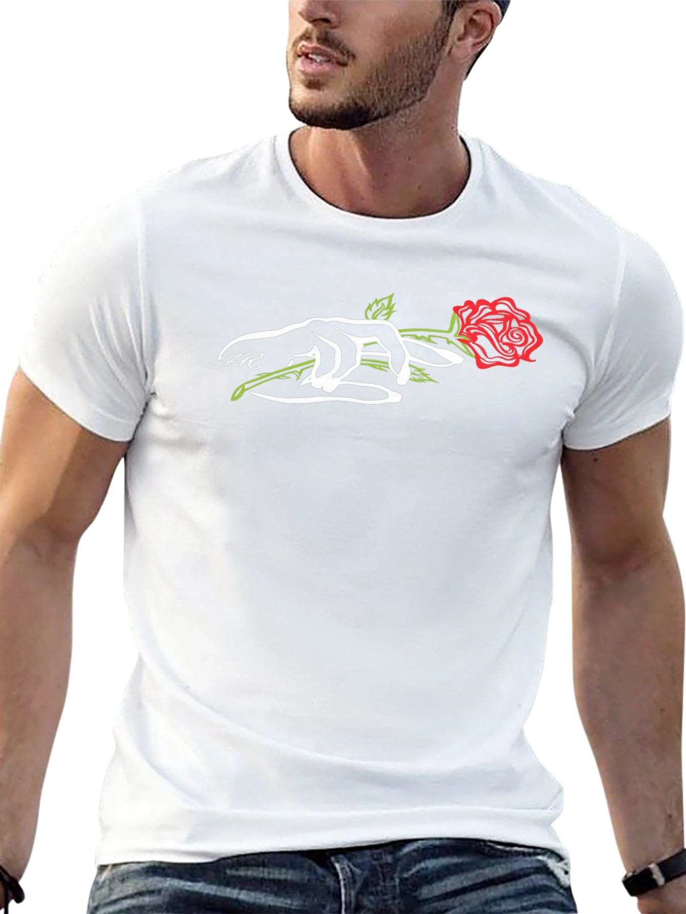 Rose in Hand Graphic Tee - Modern Style
