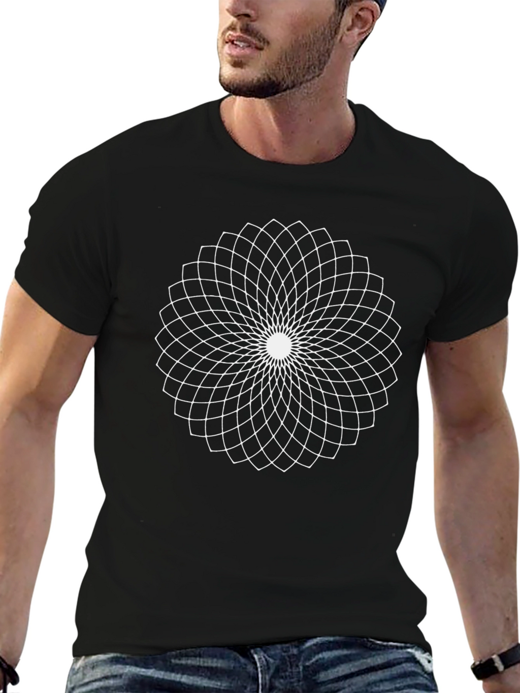 Geometric Floral T-Shirt - Stylish Black Tee