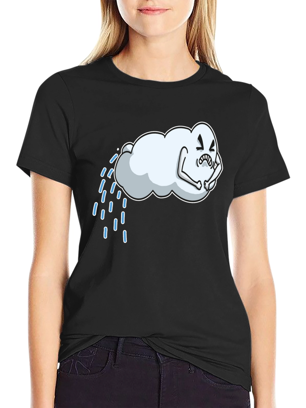 Cartoon Cloud Graphic Black T-Shirt