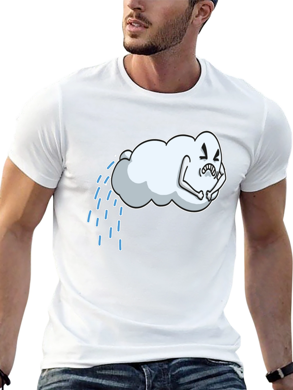 Cartoon Cloud Graphic Black T-Shirt