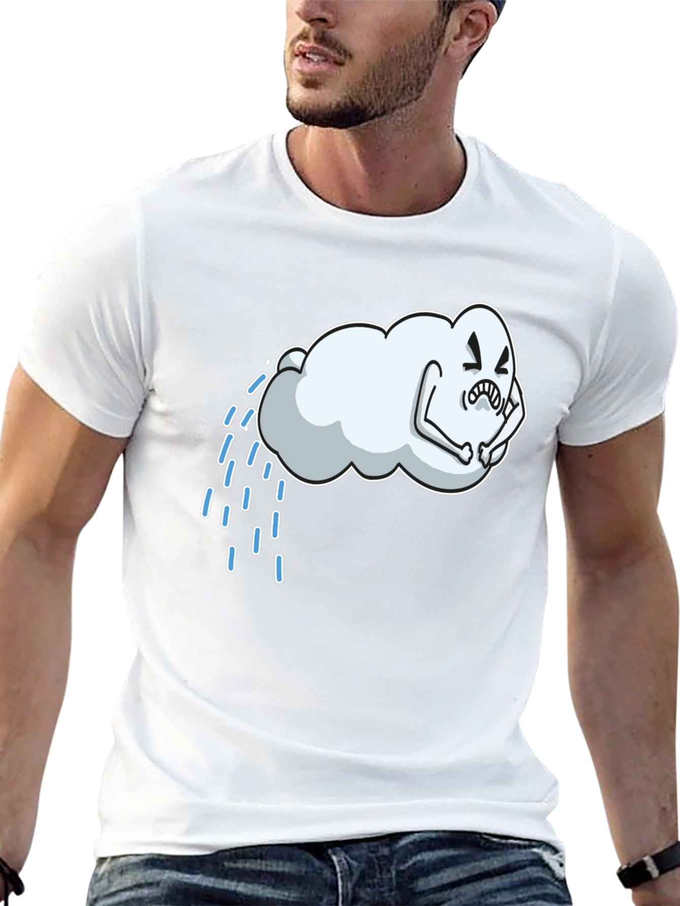 Cartoon Cloud Graphic Black T-Shirt