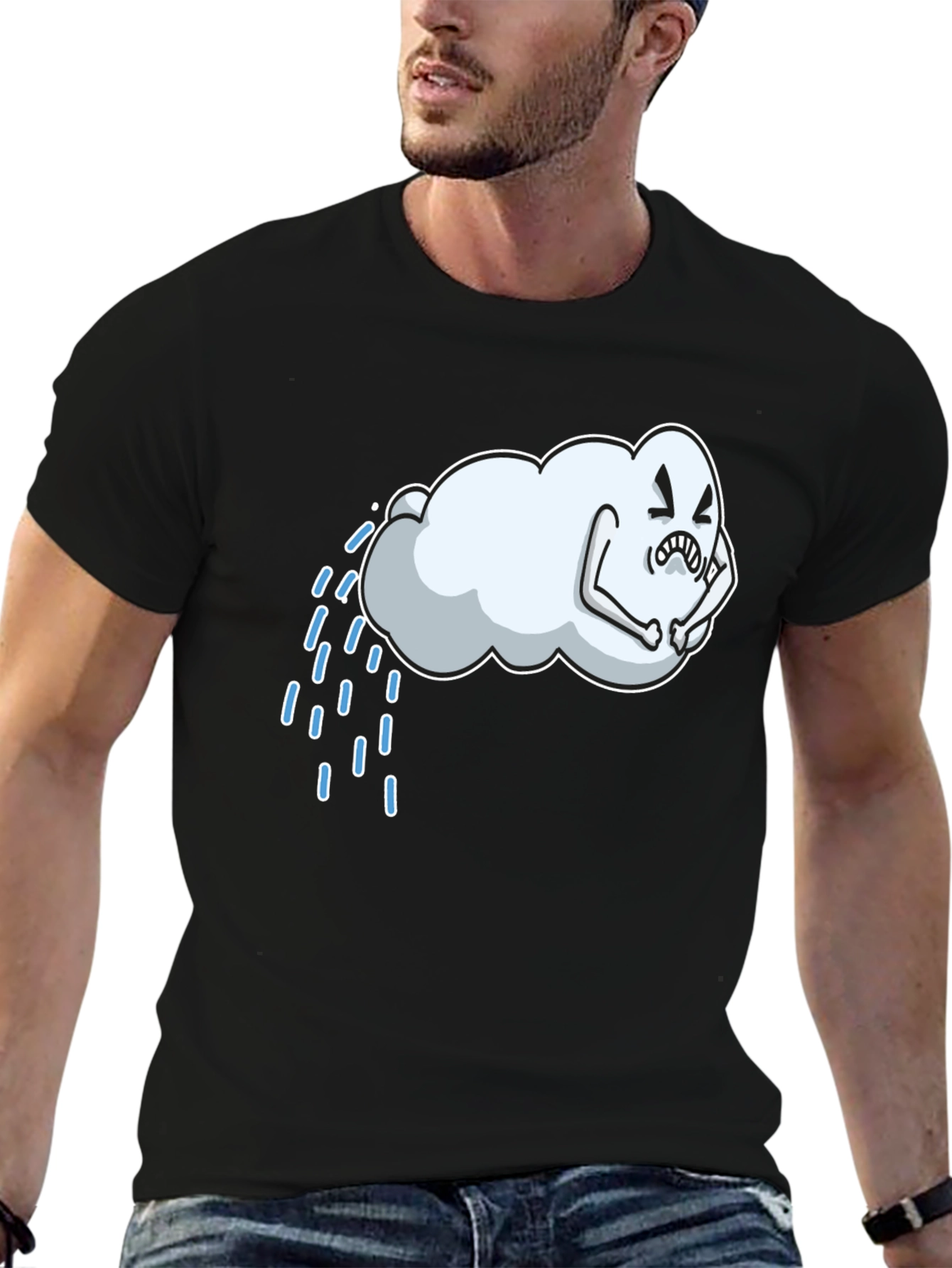 Cartoon Cloud Graphic Black T-Shirt