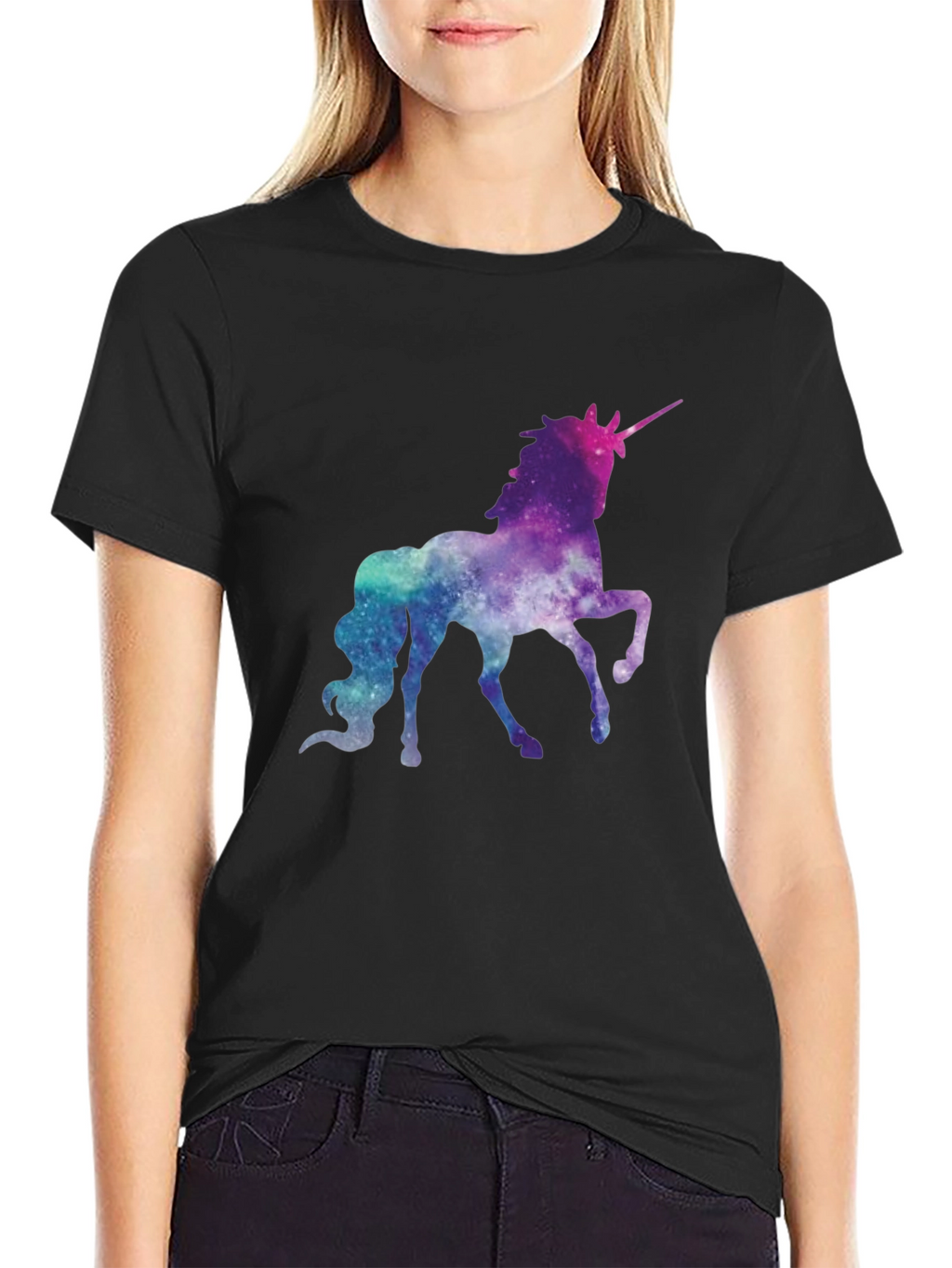Galaxy Unicorn Graphic Tee - Black