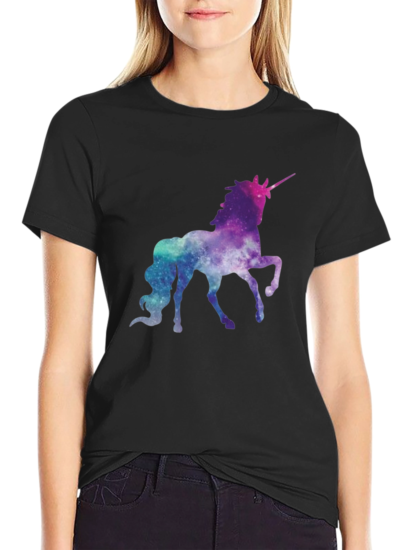 Galaxy Unicorn Graphic Tee - Black