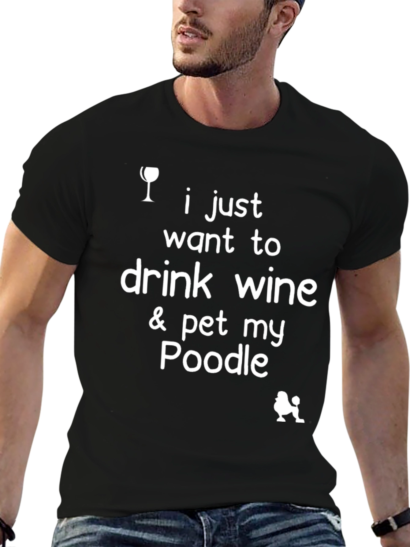 Wine & Poodle T-Shirt - Unisex Black Tee