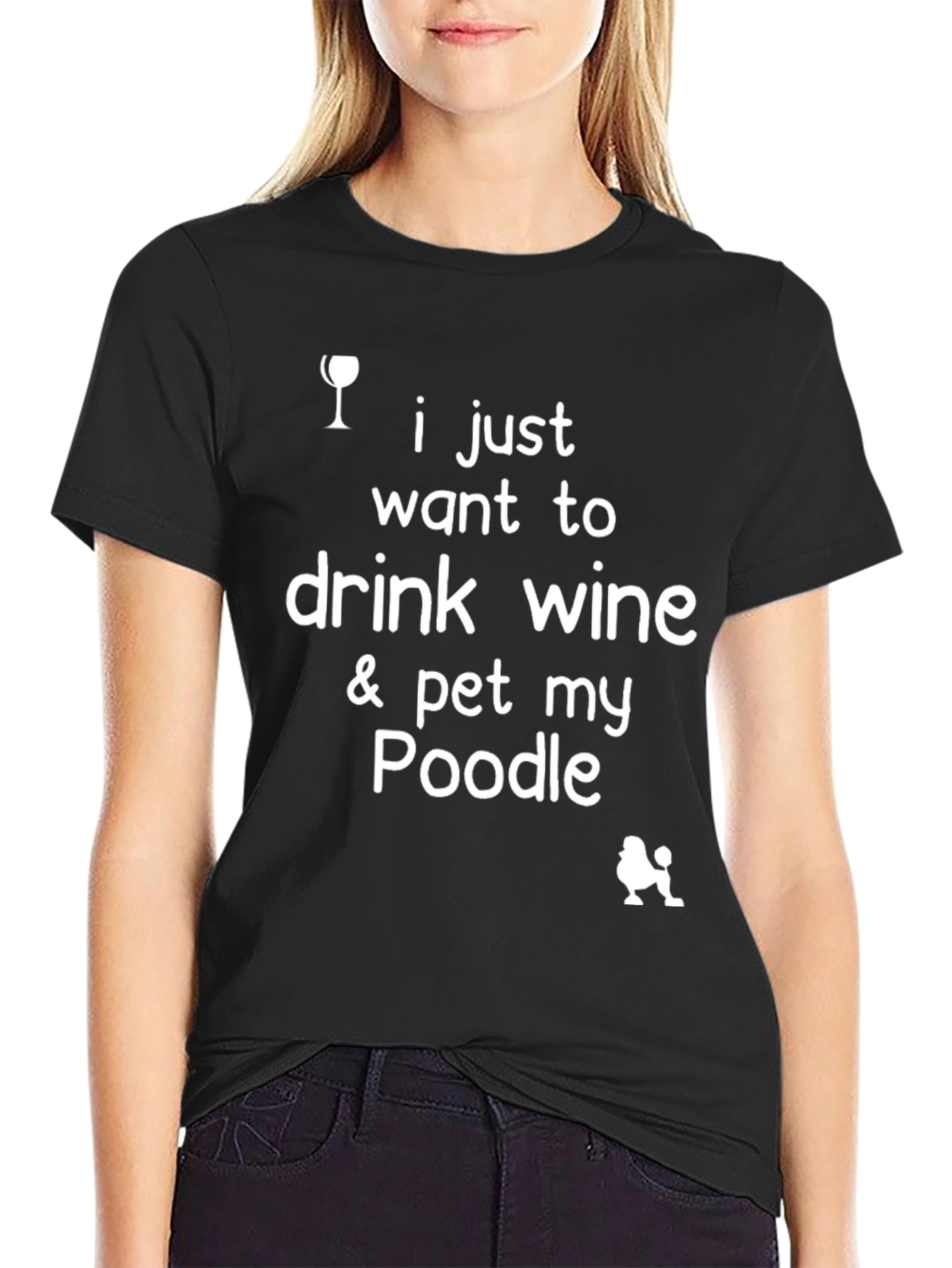 Wine & Poodle T-Shirt - Unisex Black Tee