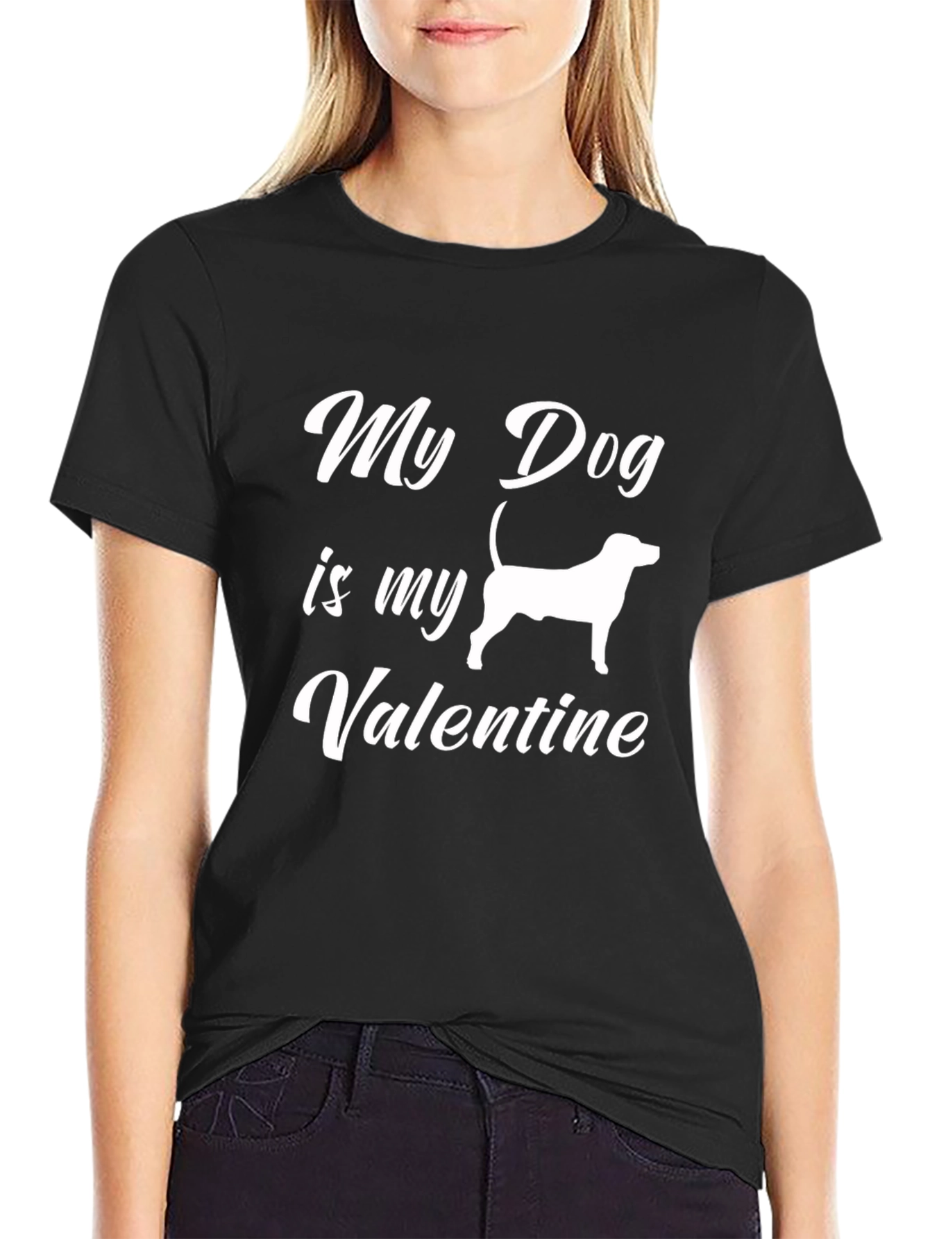 My Dog is My Valentine Black T-Shirt