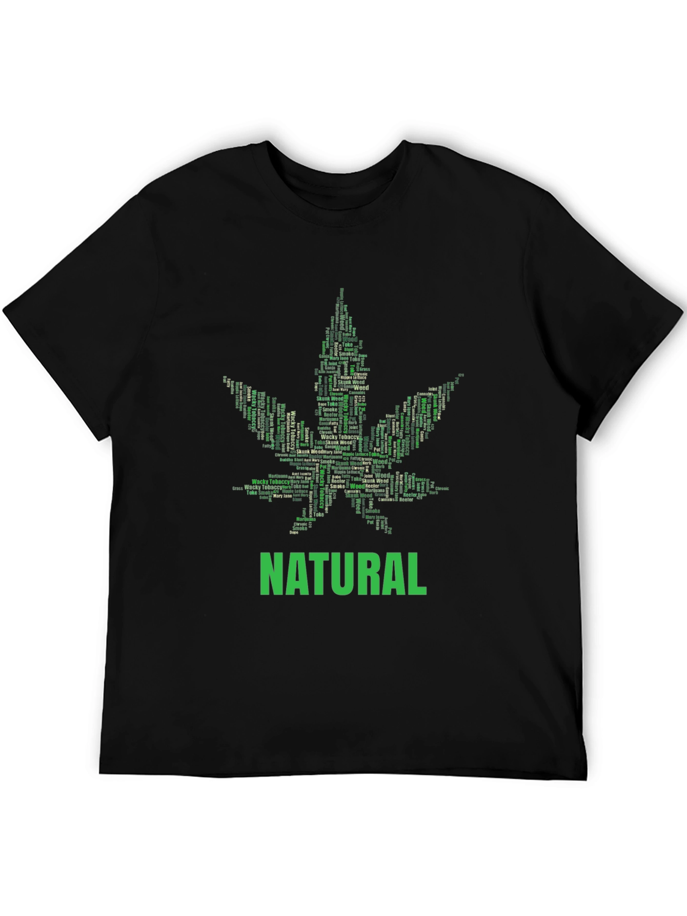 Natural Cannabis Leaf Word Art Graphic T-Shirt