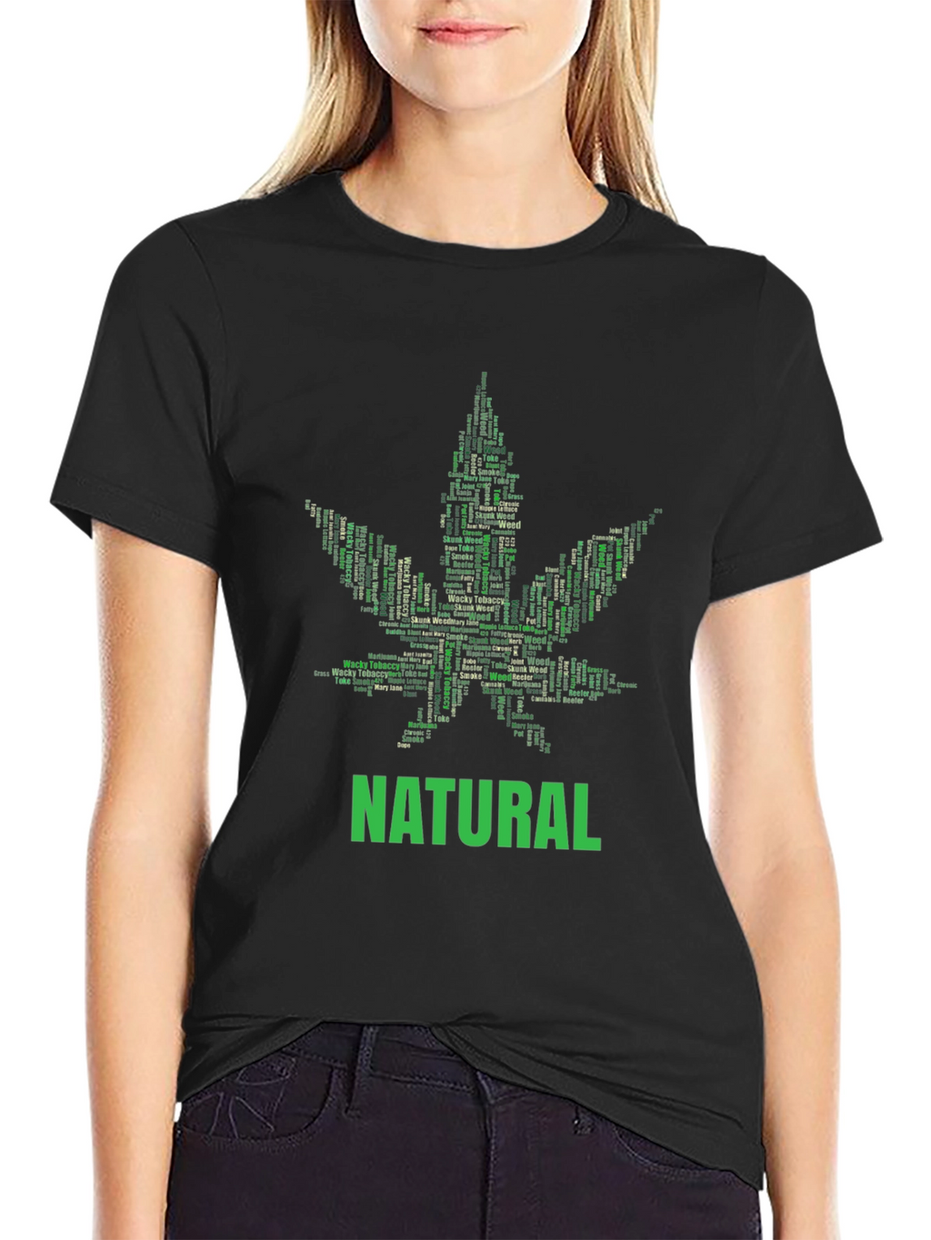 Natural Cannabis Leaf Word Art Graphic T-Shirt