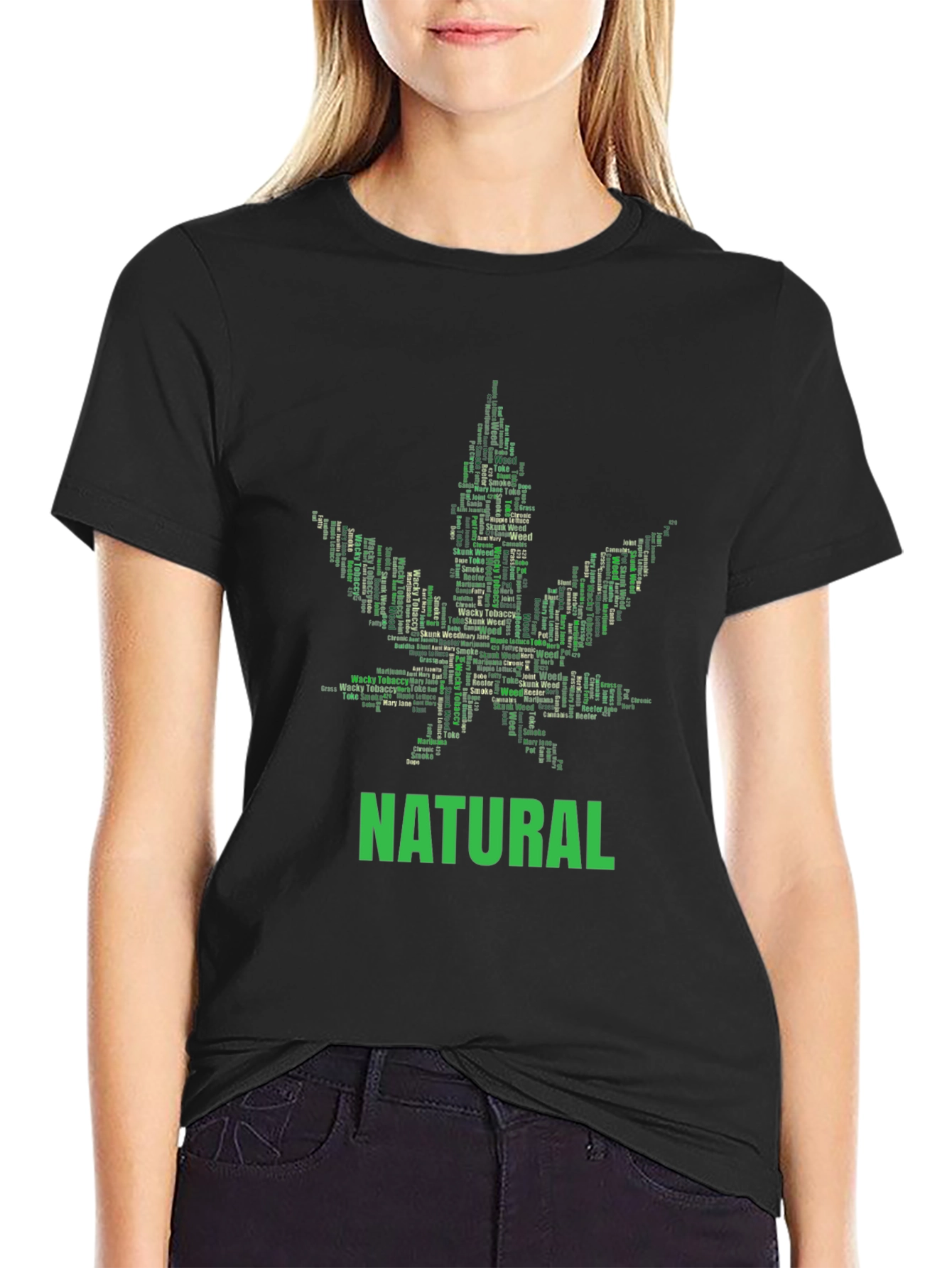 Natural Cannabis Leaf Word Art Graphic T-Shirt