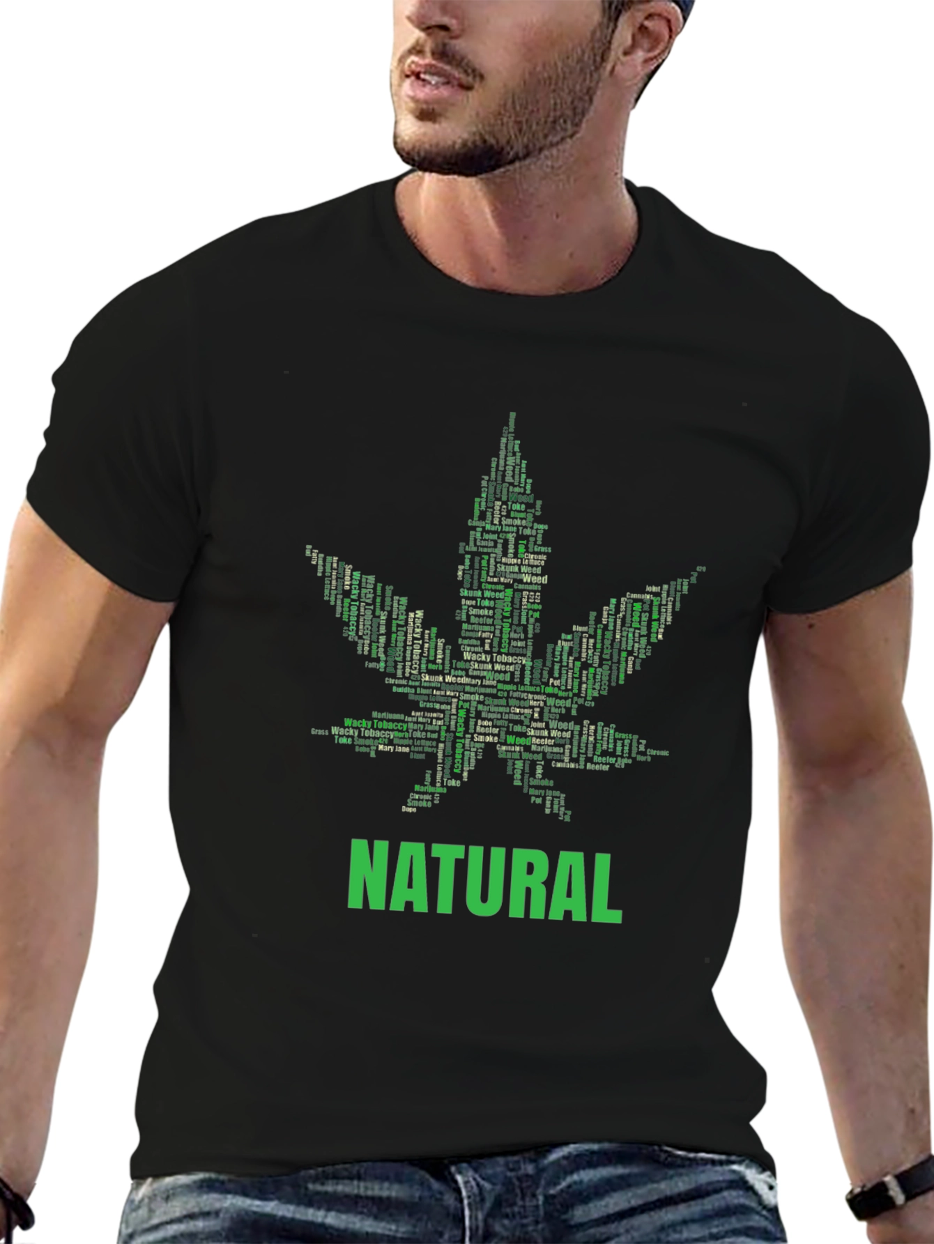 Natural Cannabis Leaf Word Art Graphic T-Shirt