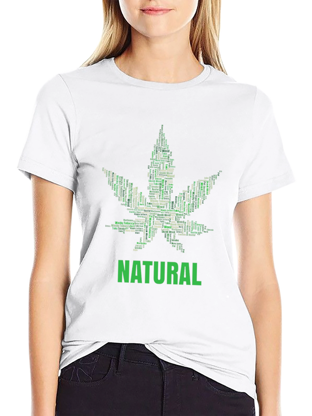 Natural Cannabis Leaf Word Art Graphic T-Shirt
