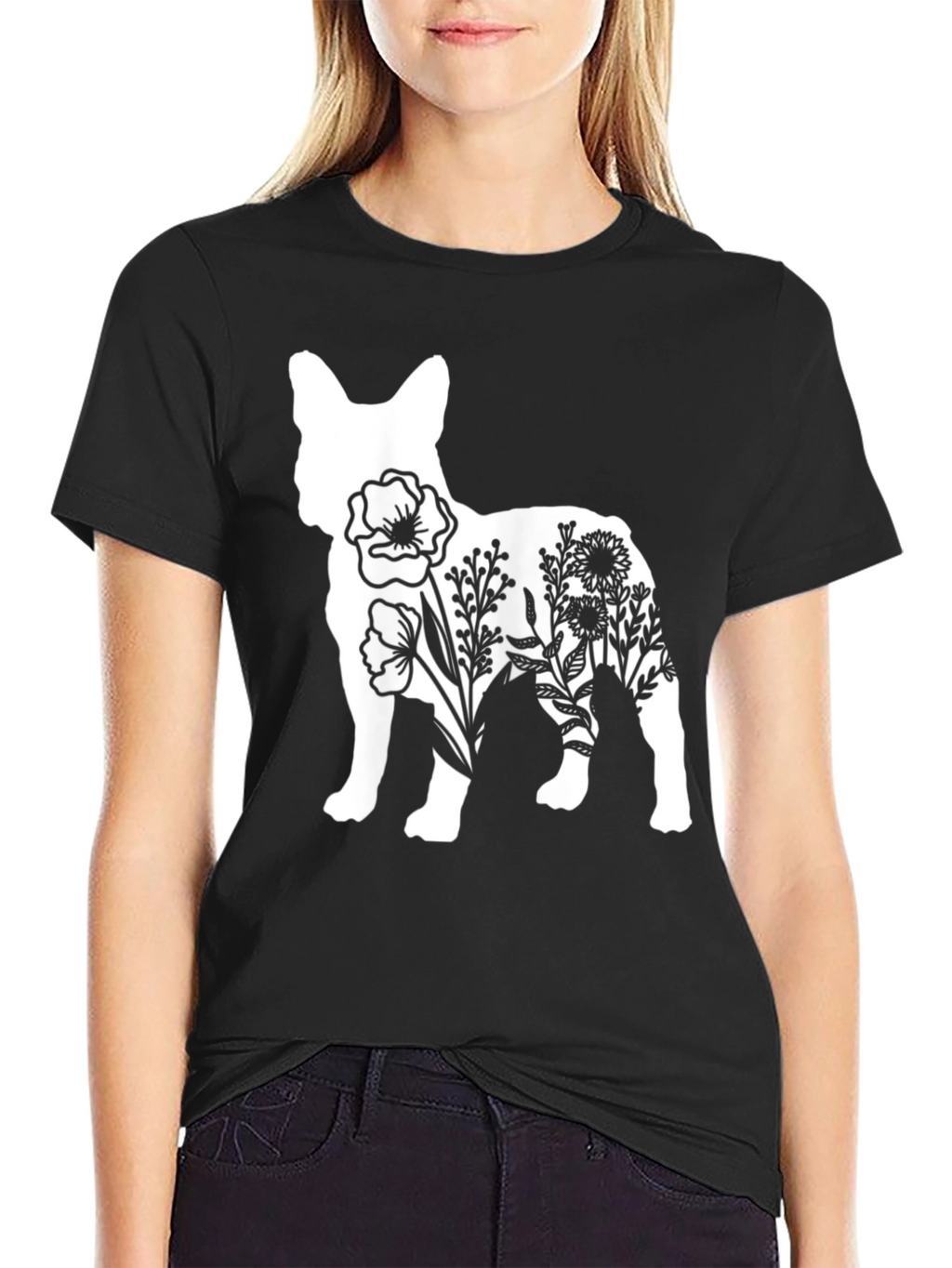 Floral Dog Graphic Tee - Stylish Casual Wear