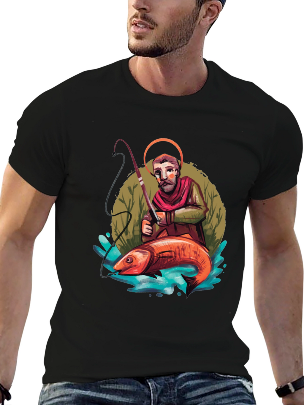 Saint Peter Fishing Graphic Tee - Black