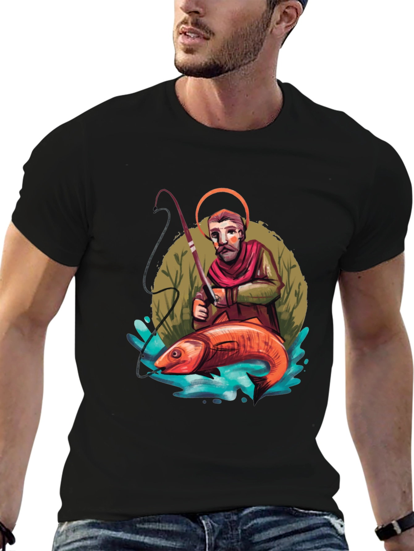 Saint Peter Fishing Graphic Tee - Black
